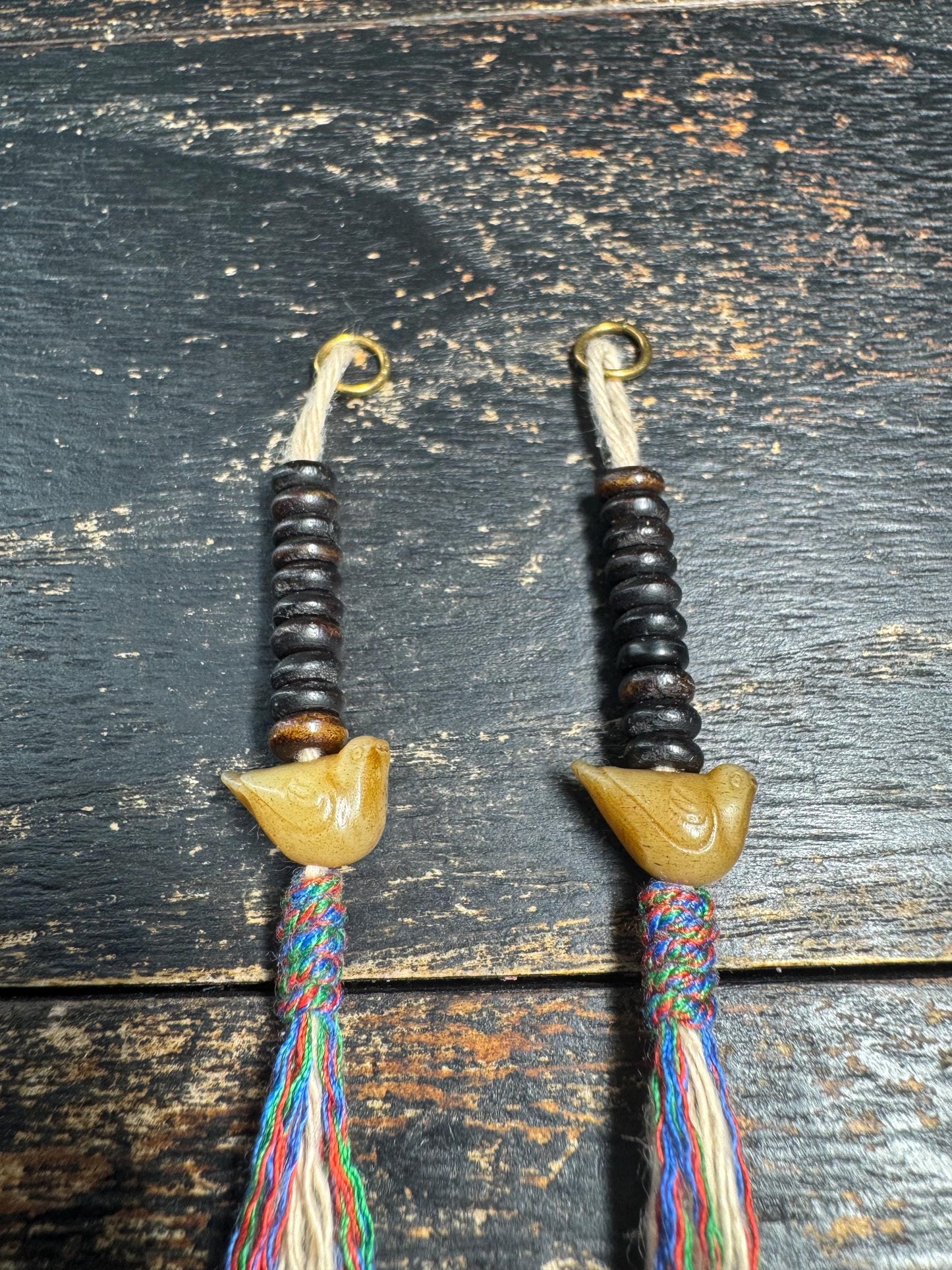 Hand-Carved Yak Bone Mala Counters with Bird Charms, Tibetan Buddhist Prayer Bead Counters, Handmade Mala Accessories set of 2(H849）