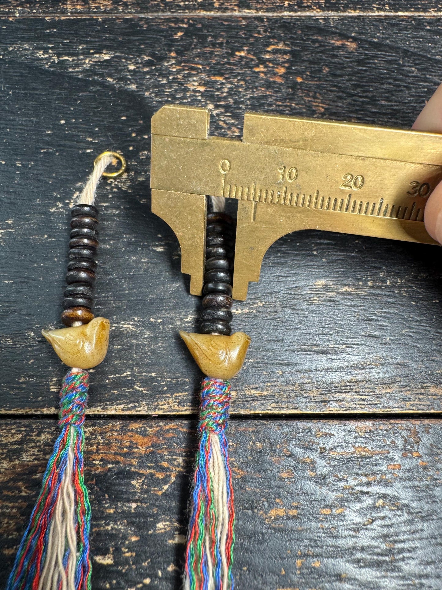 Hand-Carved Yak Bone Mala Counters with Bird Charms, Tibetan Buddhist Prayer Bead Counters, Handmade Mala Accessories set of 2(H849）