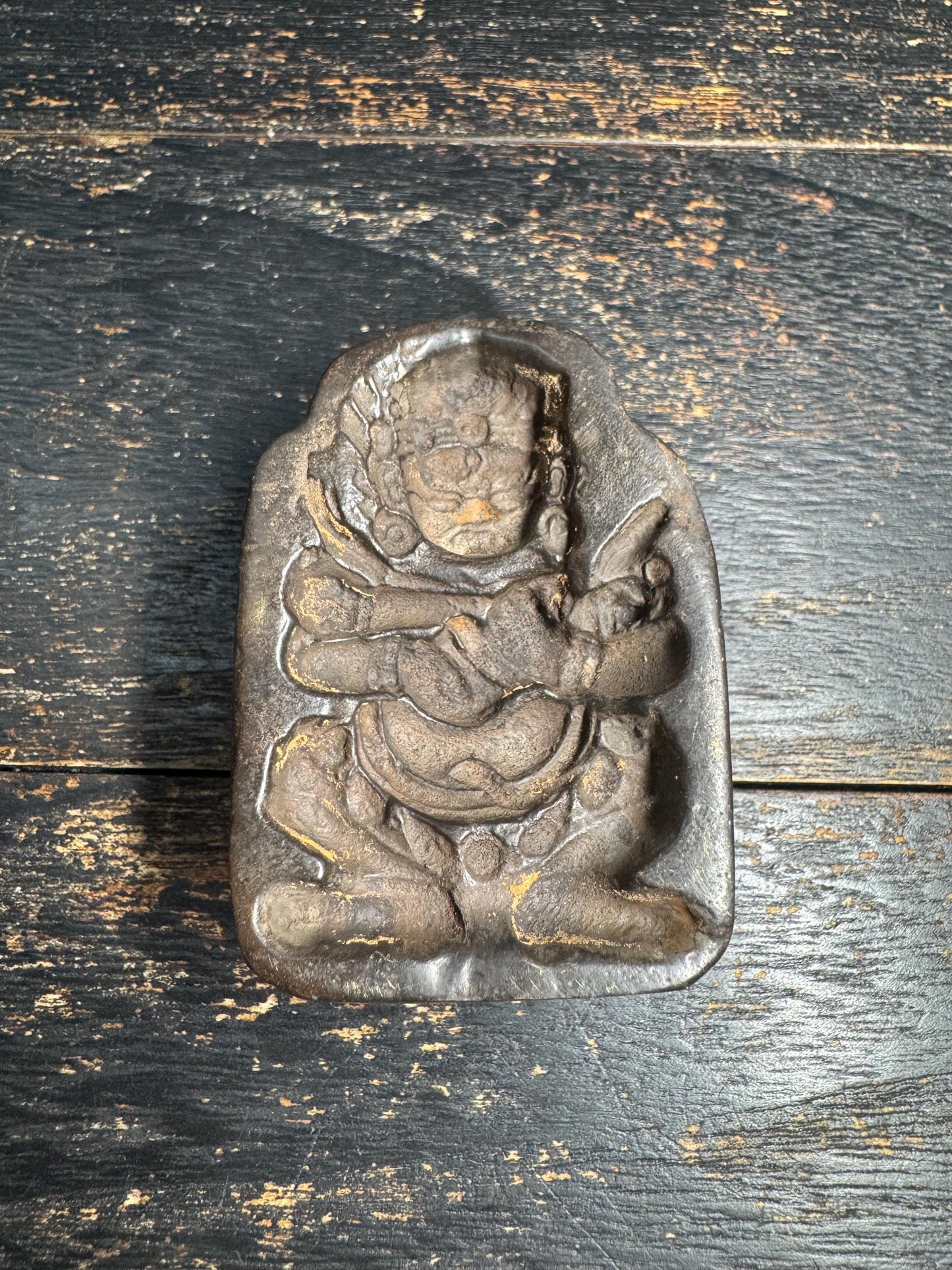 Old Panjaranata Mahakala Tsa Tsa Mold – Antique Tibetan Clay Mold with Wooden Handle, Ritual Buddhist Statue Maker, Sacred Altar Tool(H850)
