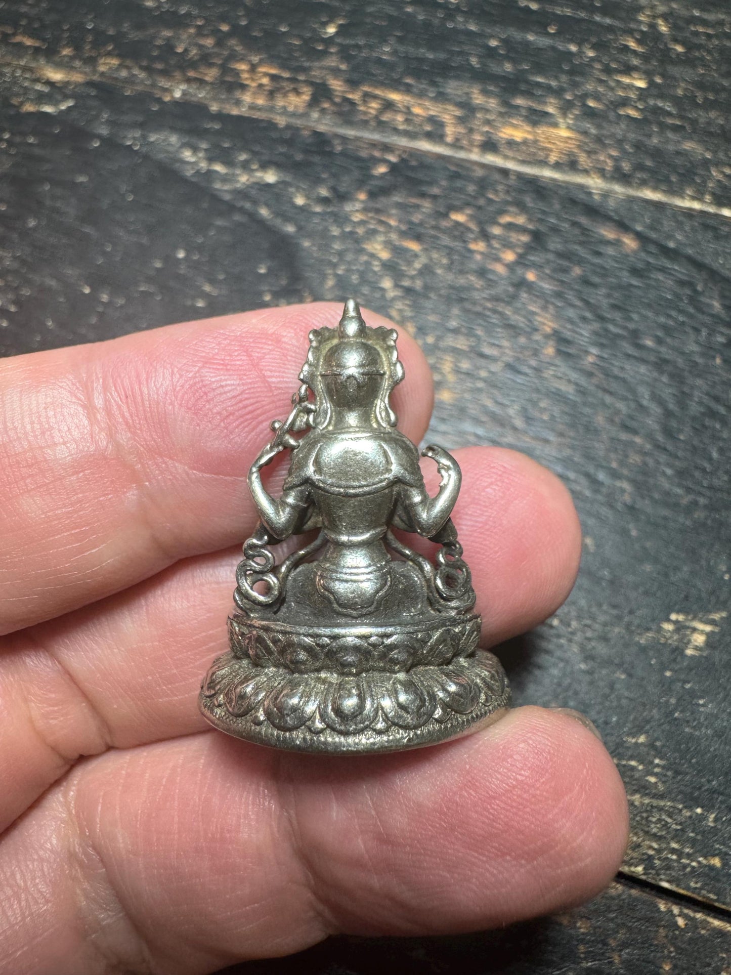 Mini White Copper Four-Armed Avalokiteshvara (Chenrezig) Statue, 30mm Buddhist Compassion Deity, Handmade Karma Altar Figurine(H776)