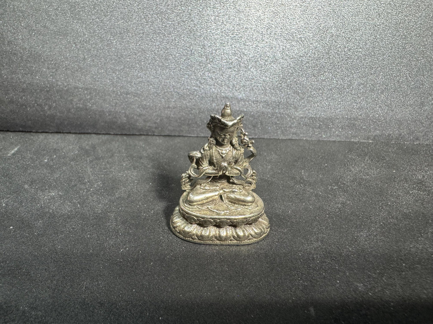 Mini White Copper Four-Armed Avalokiteshvara (Chenrezig) Statue, 30mm Buddhist Compassion Deity, Handmade Karma Altar Figurine(H776)