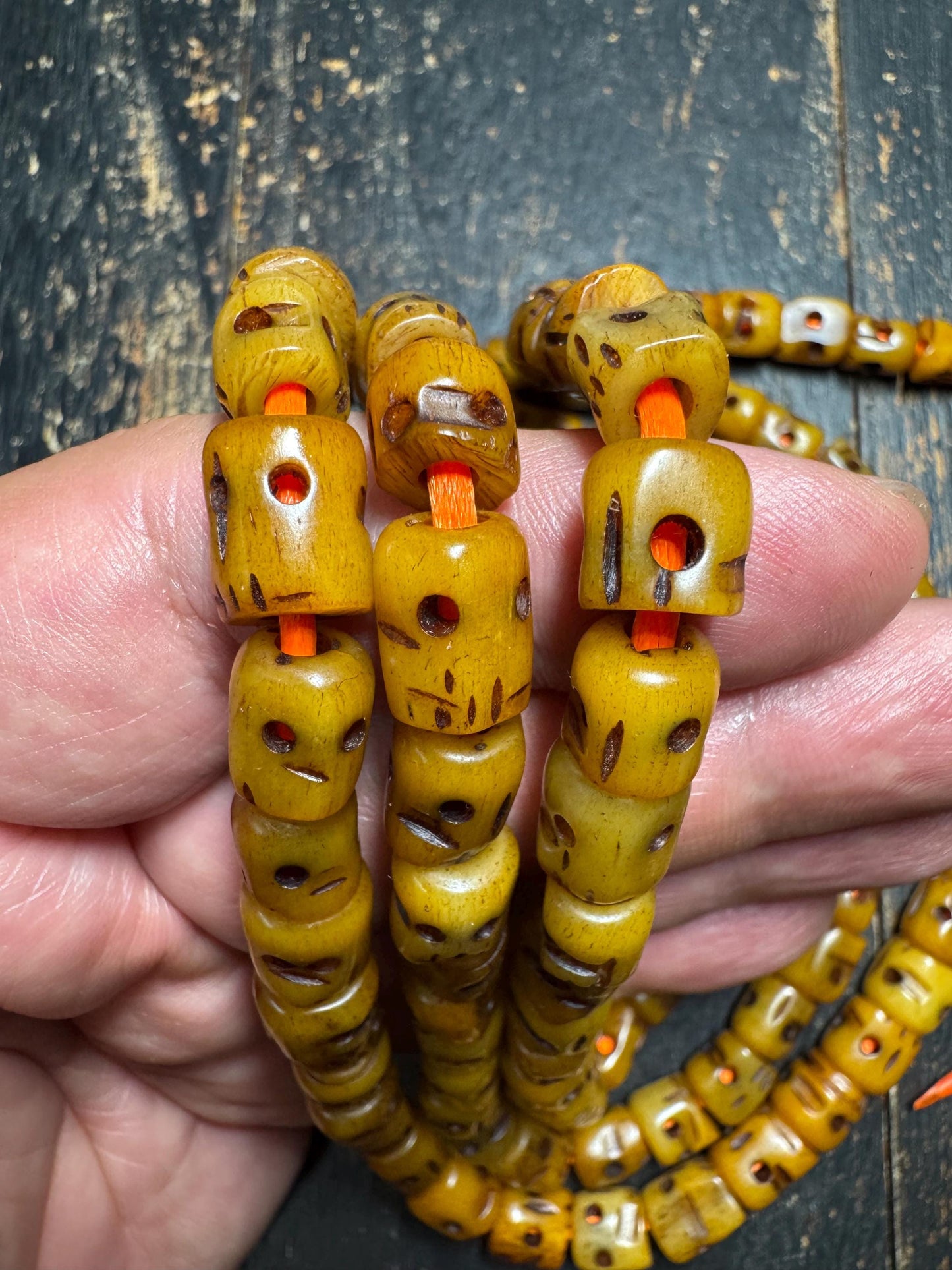 Vintage 108 Yak Bone Mala Necklace 42 Inches | Tibetan Buddhist Prayer Beads | Hand-Carved Meditation Mala | Tribal Spiritual Jewelry(H781)
