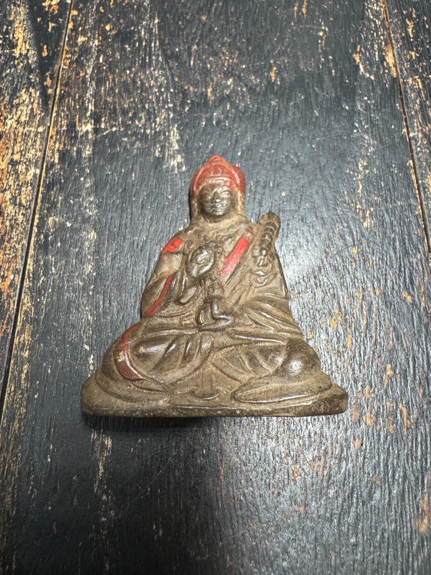 Old Tibetan Bronze Tsongkhapa Statue | Hand-Painted Buddhist Master Figure|Antique Lama Sculpture | Tibetan Wealth & Wisdom Altar Decor(H869