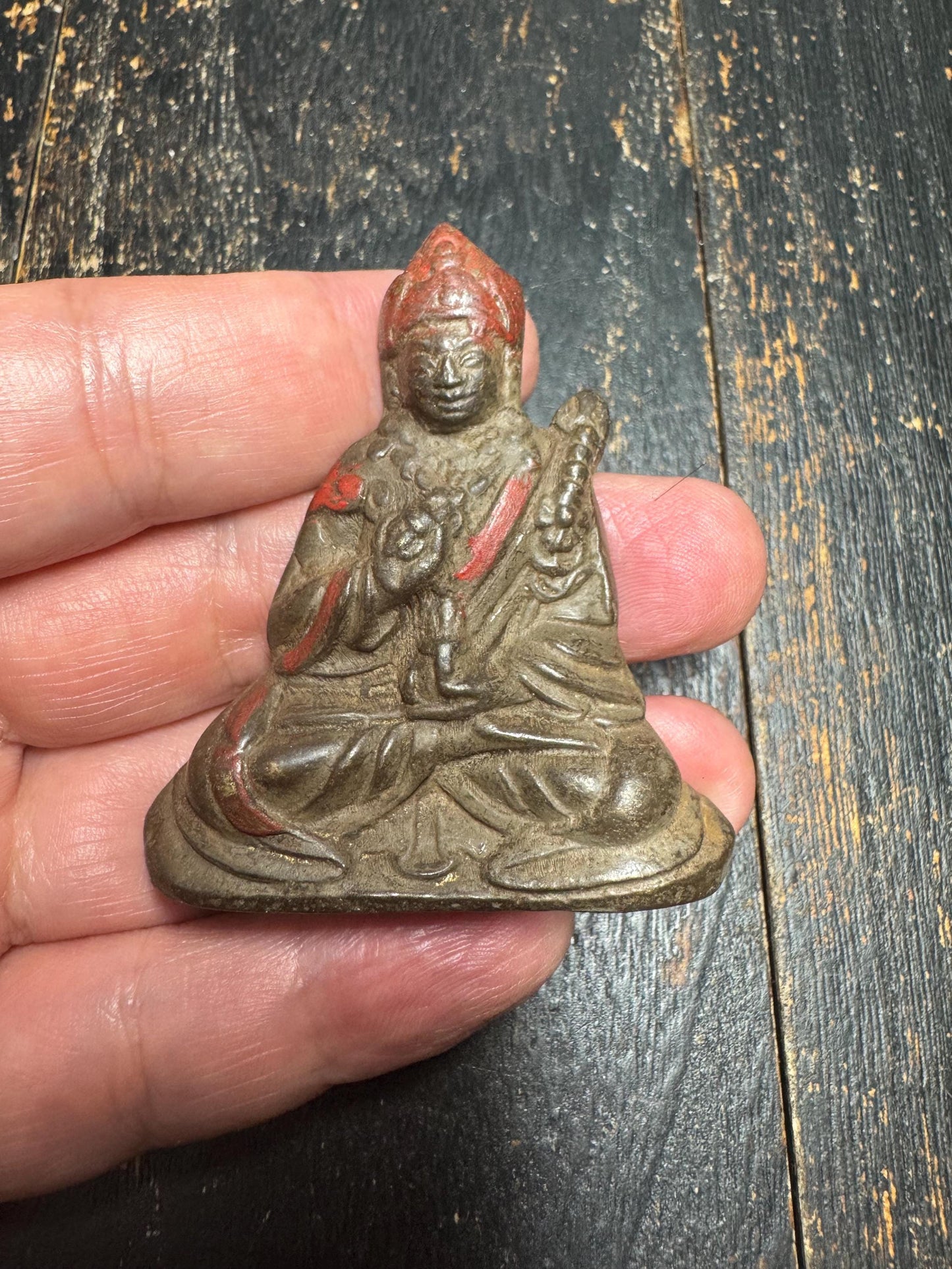 Old Tibetan Bronze Tsongkhapa Statue | Hand-Painted Buddhist Master Figure|Antique Lama Sculpture | Tibetan Wealth & Wisdom Altar Decor(H869