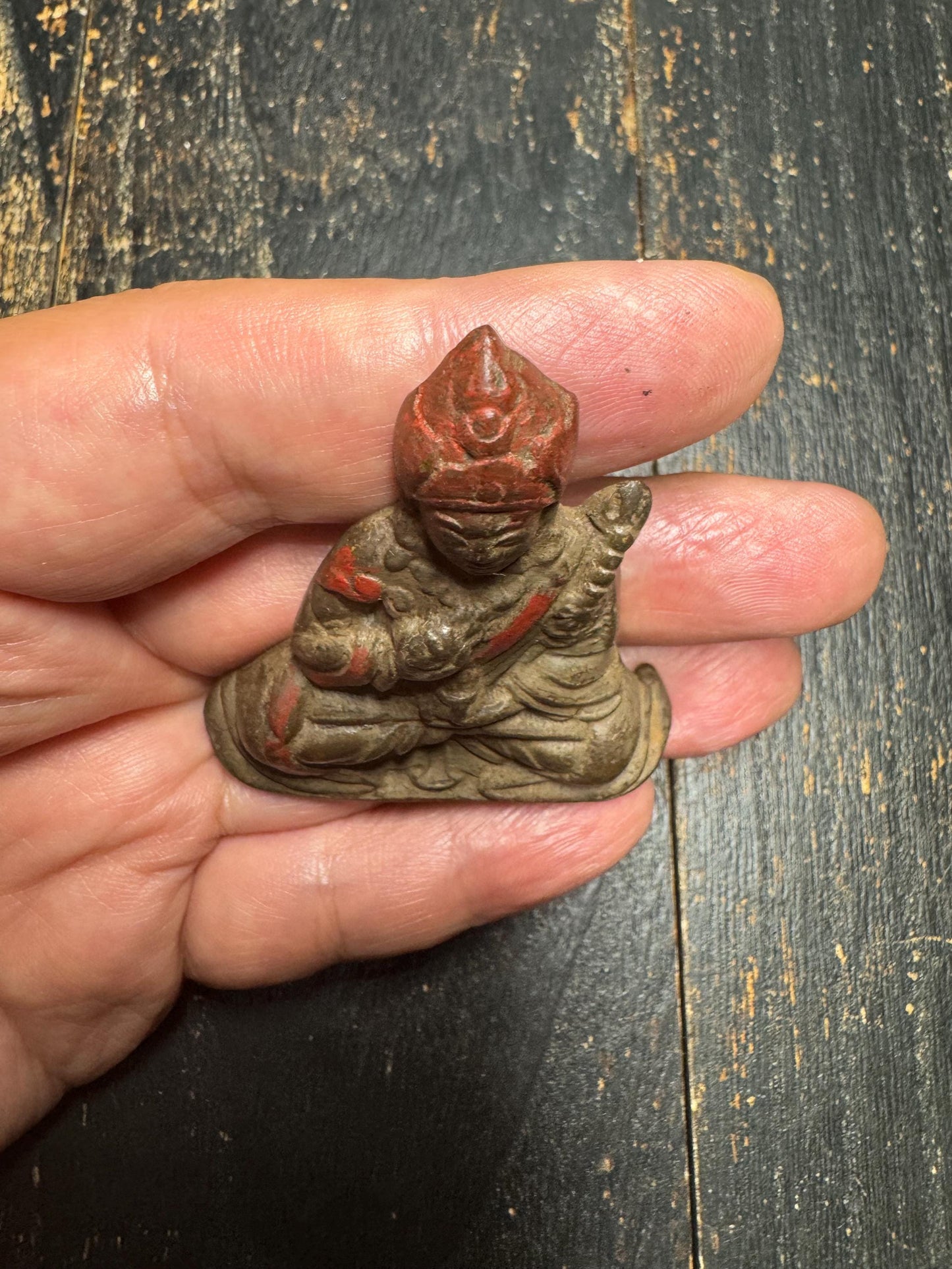 Old Tibetan Bronze Tsongkhapa Statue | Hand-Painted Buddhist Master Figure|Antique Lama Sculpture | Tibetan Wealth & Wisdom Altar Decor(H869