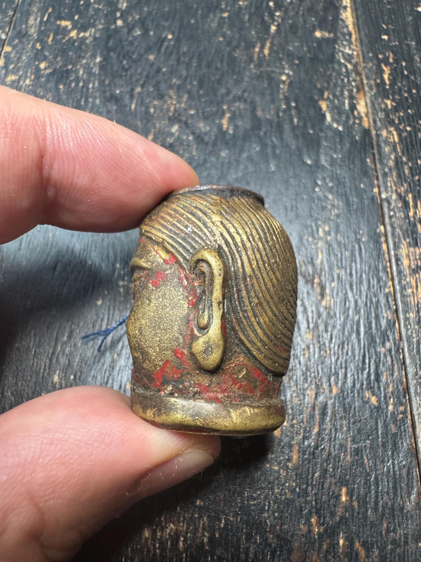 Antique Tibetan Gilt Bronze Lama Head | Himalayan Buddhist Guru Bust | Ritual Sculpture Fragment | Red Pigment Patina(H817)