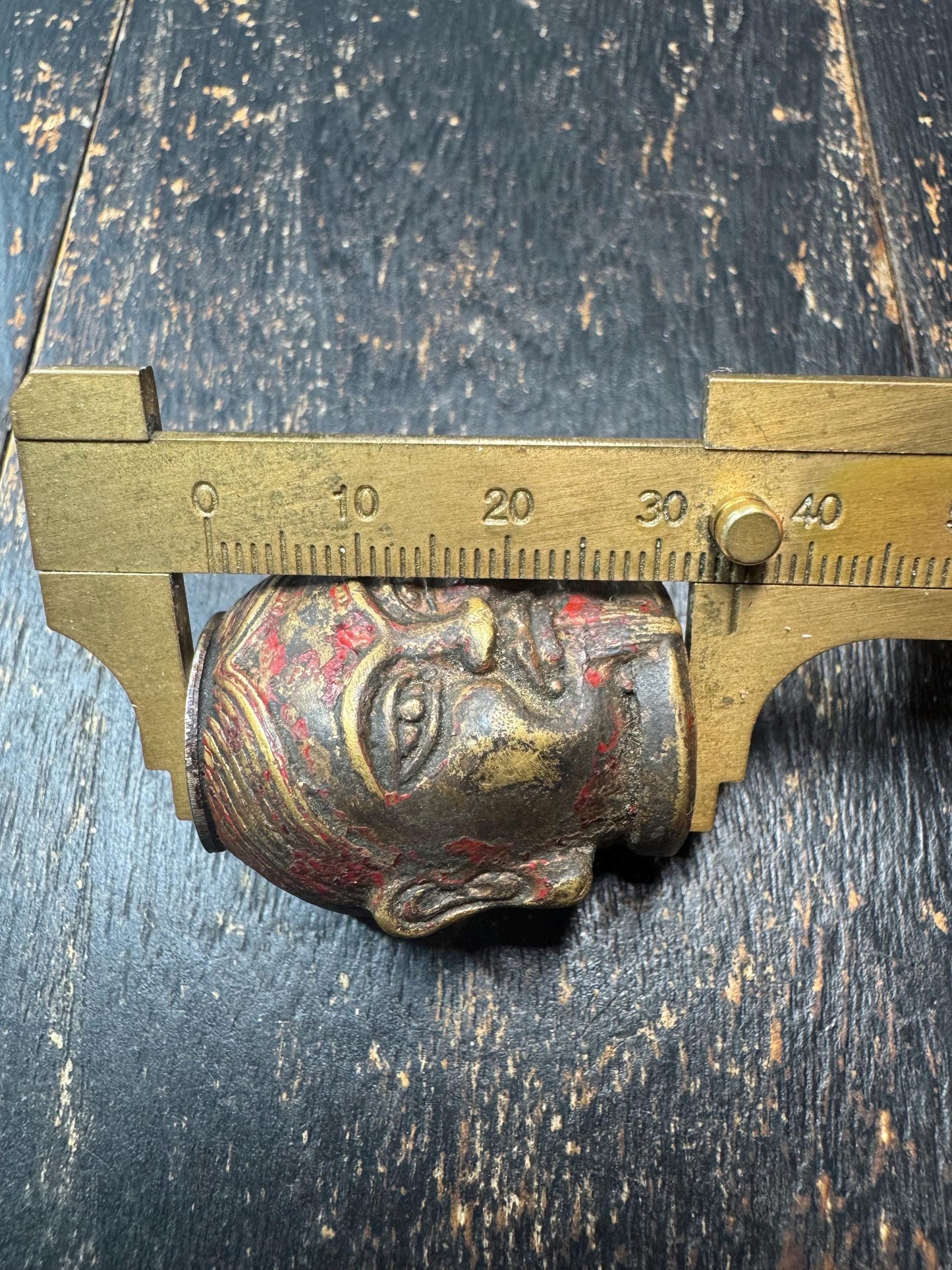 Antique Tibetan Gilt Bronze Lama Head | Himalayan Buddhist Guru Bust | Ritual Sculpture Fragment | Red Pigment Patina(H817)