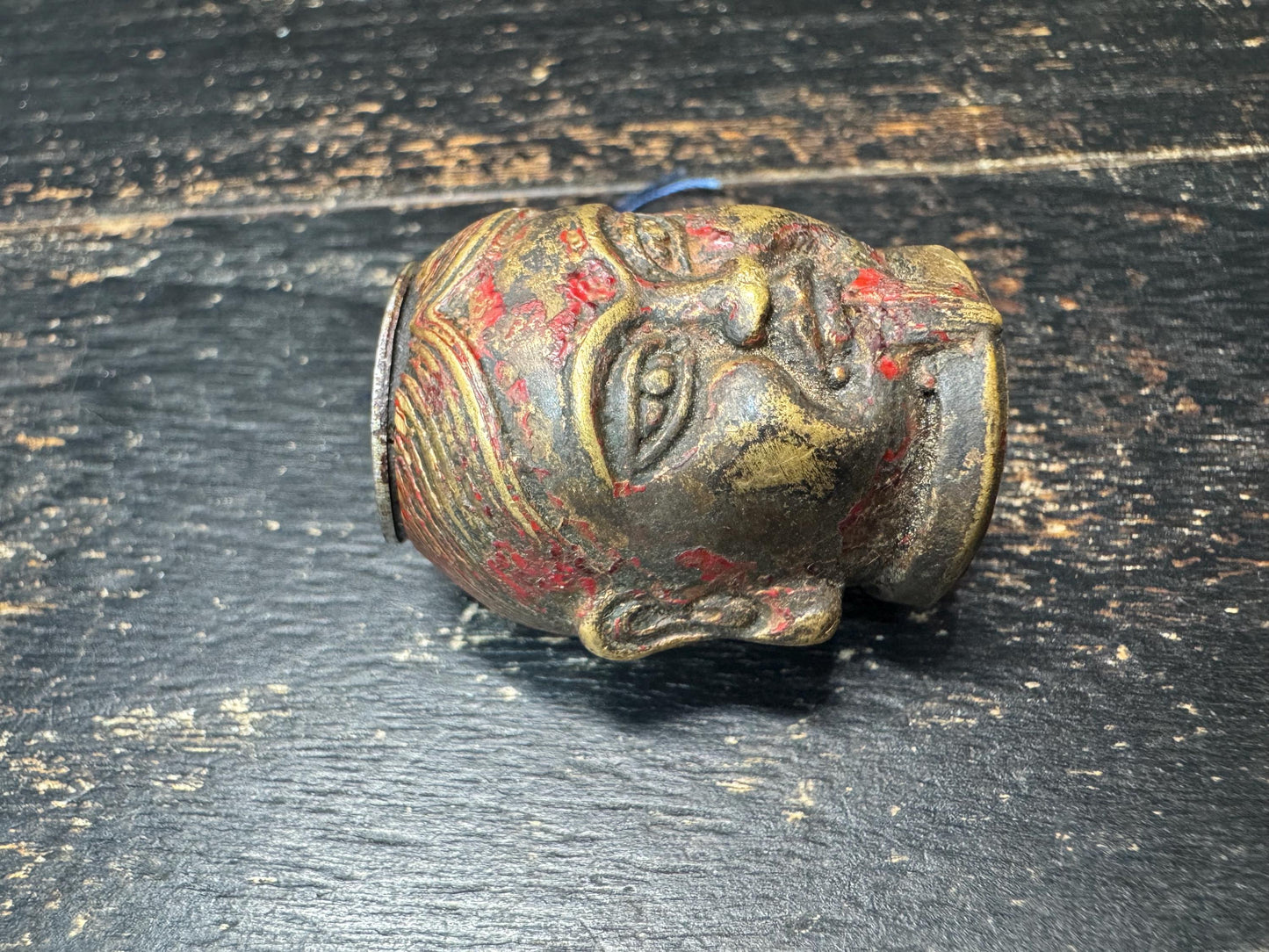 Antique Tibetan Gilt Bronze Lama Head | Himalayan Buddhist Guru Bust | Ritual Sculpture Fragment | Red Pigment Patina(H817)
