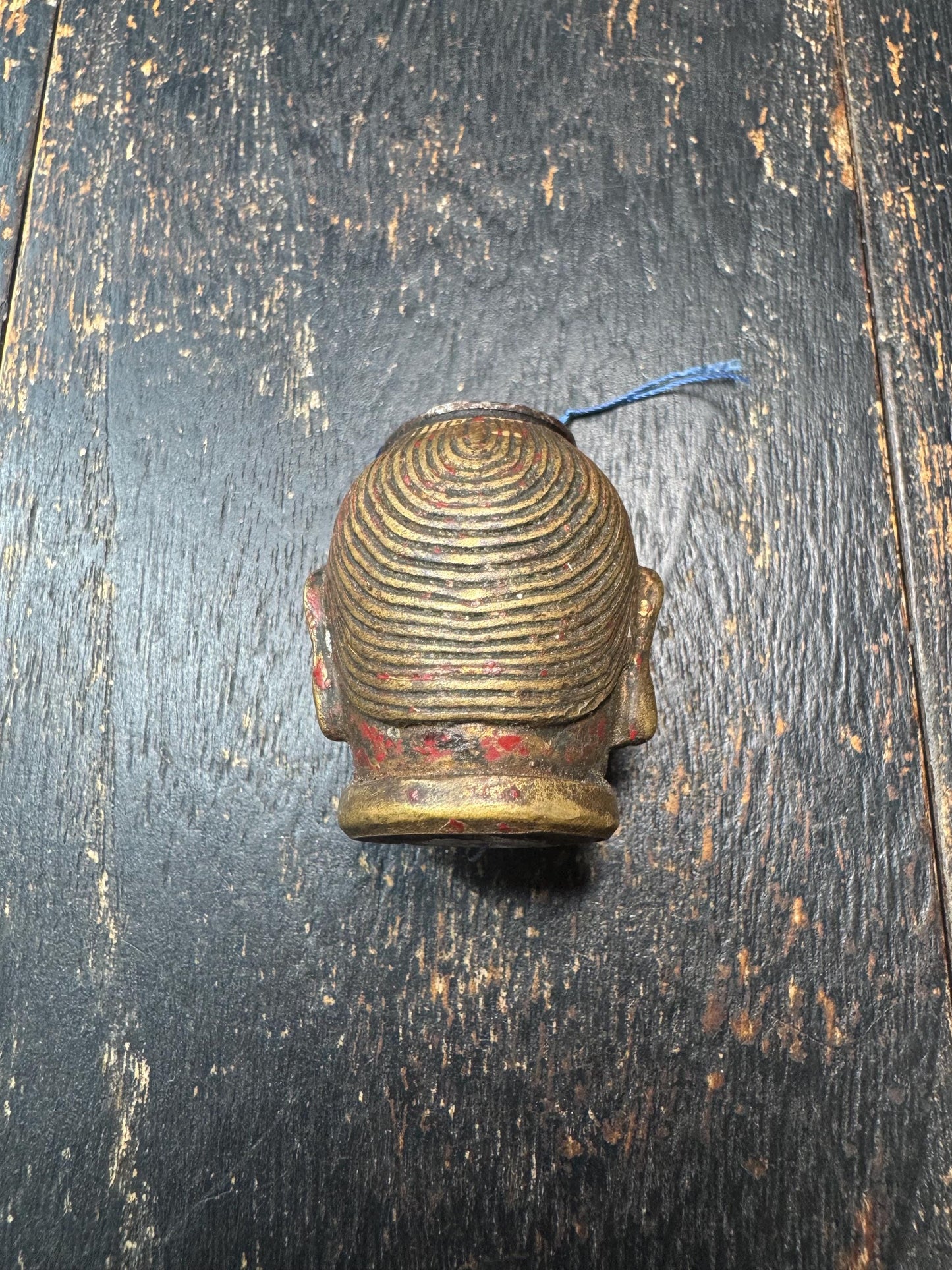 Antique Tibetan Gilt Bronze Lama Head | Himalayan Buddhist Guru Bust | Ritual Sculpture Fragment | Red Pigment Patina(H817)