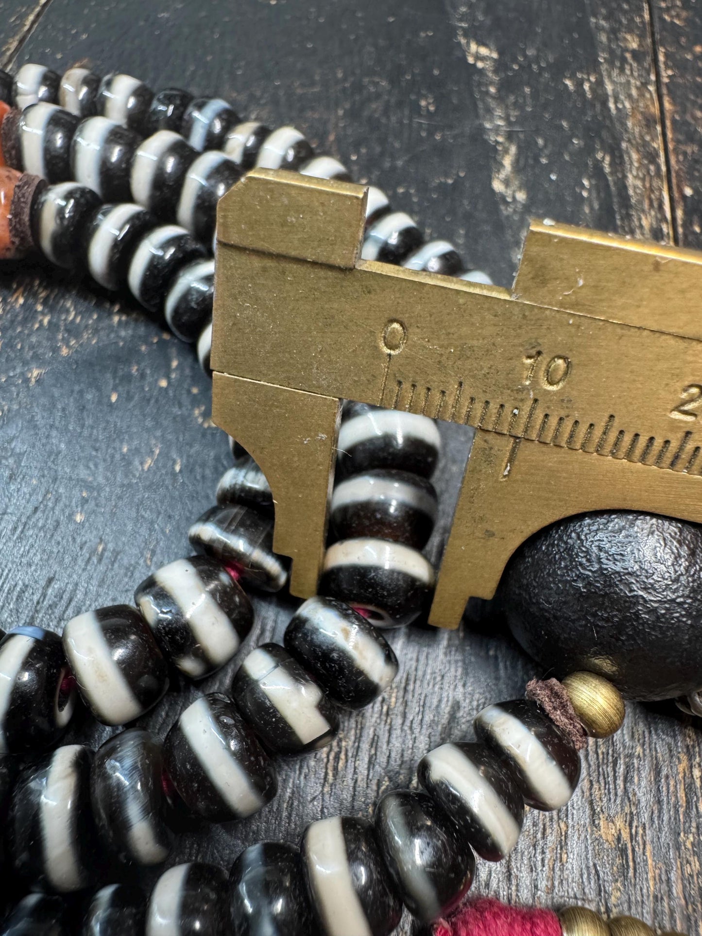 108 Bead Tibetan Dzi Agate Mala Necklace, Graduated Black&White Banded Agate Prayer Beads, Nanhong Carnelian Spacers, Handmade Buddhist(H873