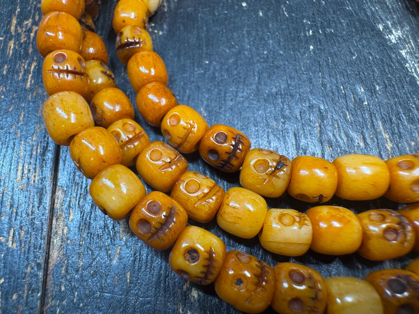 108 Yak Bone Skull Mala Necklace, Tibetan Charnel Ground Citipati Prayer Beads, Cold Iron Guru Bead, 26” Buddhist Meditation Mala(H784)
