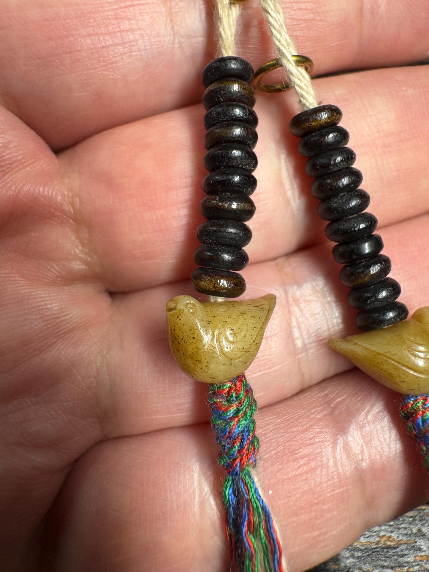 Hand-Carved Yak Bone Mala Counters with Bird Charms, Tibetan Buddhist Prayer Bead Counters, Handmade Mala Accessories set of 2(H849）