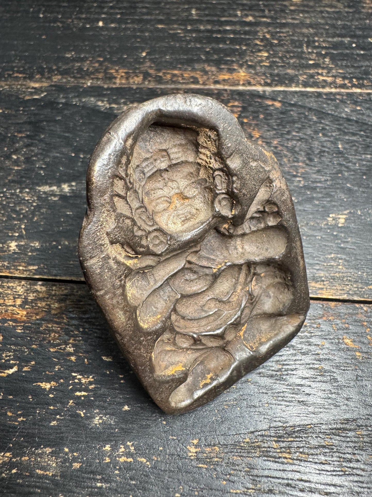 Old Panjaranata Mahakala Tsa Tsa Mold – Antique Tibetan Clay Mold with Wooden Handle, Ritual Buddhist Statue Maker, Sacred Altar Tool(H850)