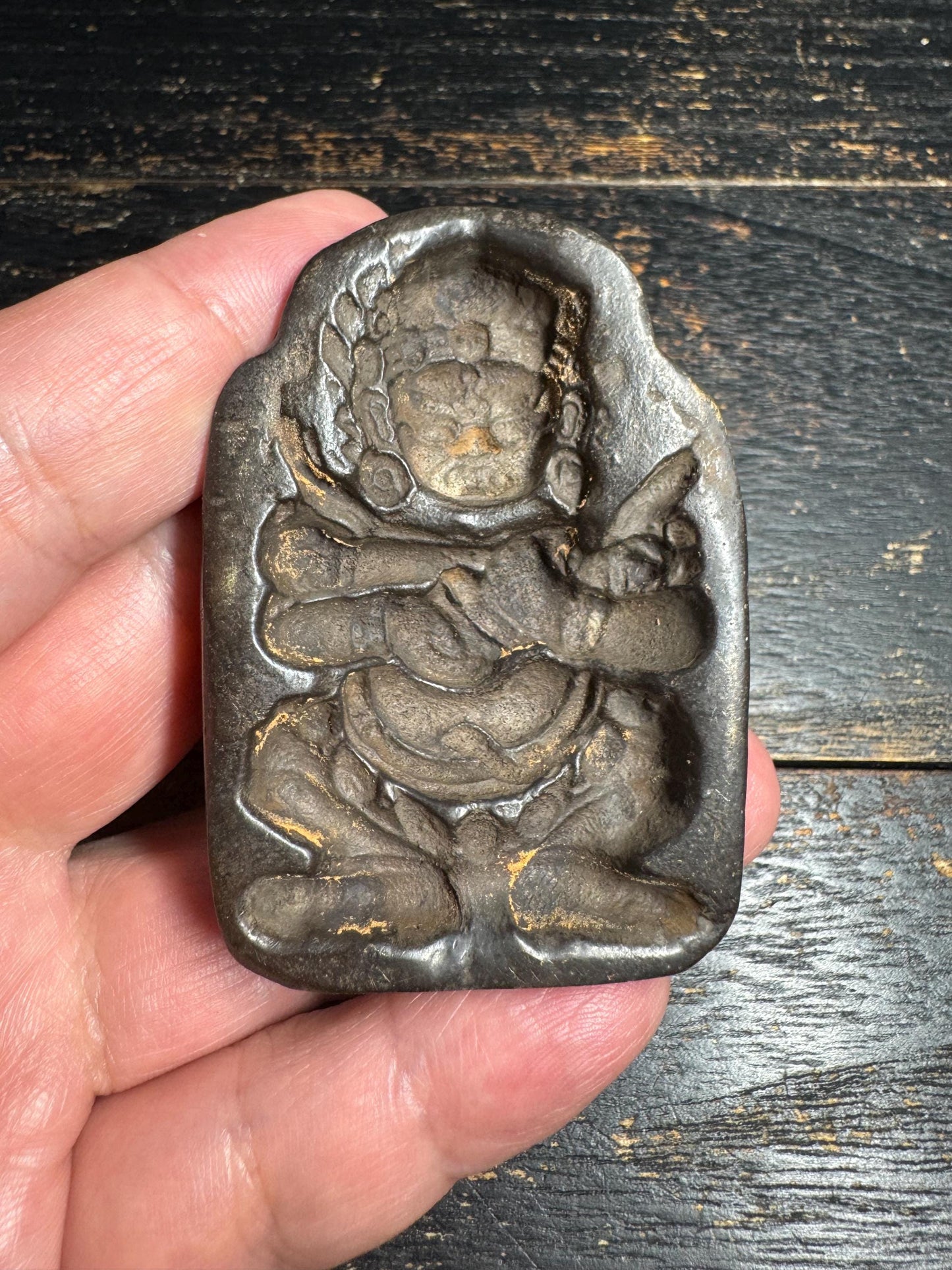 Old Panjaranata Mahakala Tsa Tsa Mold – Antique Tibetan Clay Mold with Wooden Handle, Ritual Buddhist Statue Maker, Sacred Altar Tool(H850)
