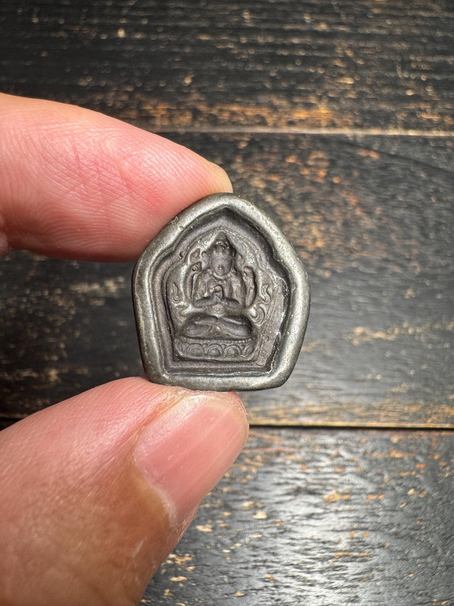 Old Tibetan Four-Armed Chenrezig Brass Tsa Tsa Pendant – Vintage Avalokiteshvara Buddhist Amulet, Sacred Compassion Deity Charm(H851)