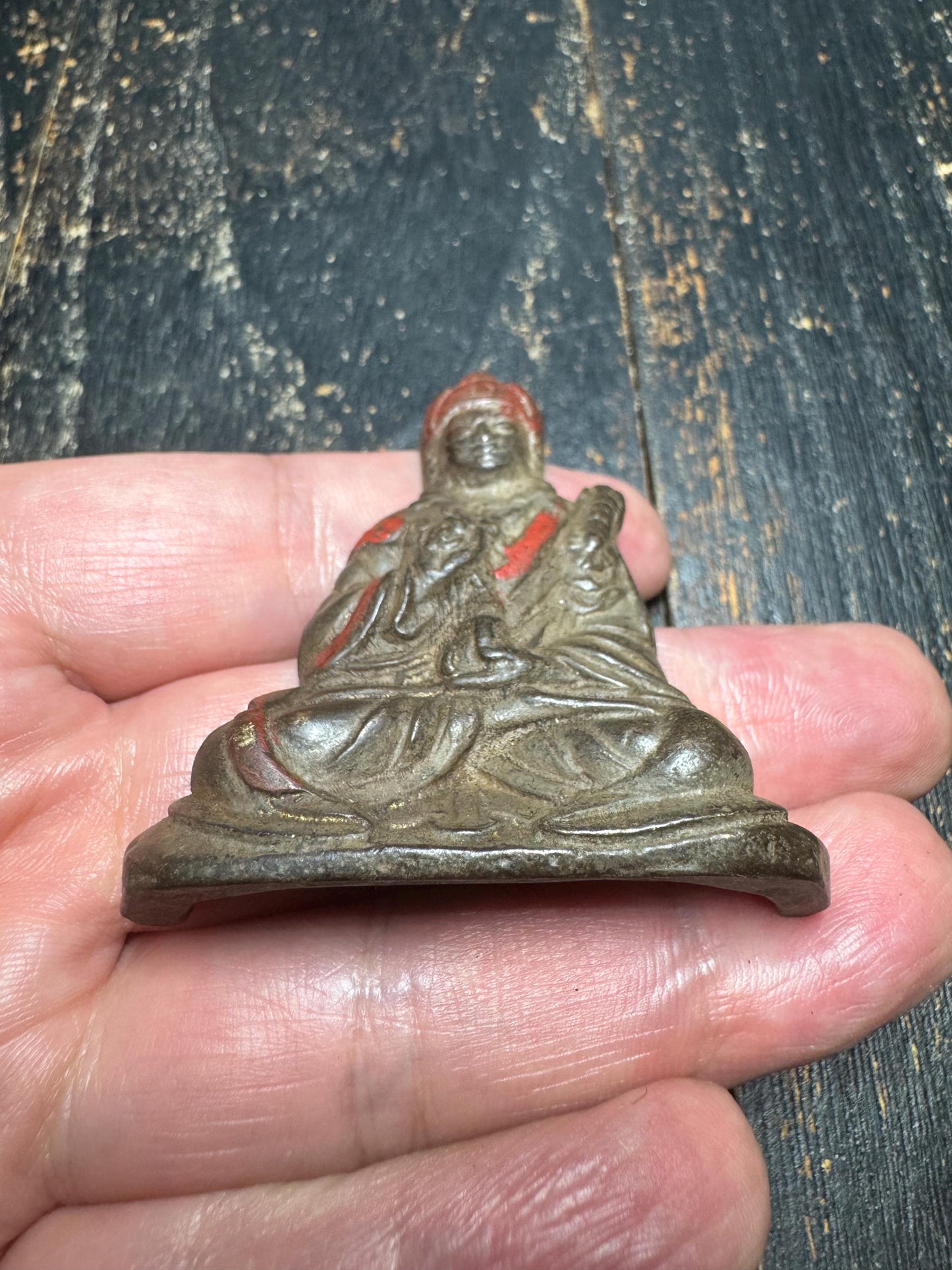 Old Tibetan Bronze Tsongkhapa Statue | Hand-Painted Buddhist Master Figure|Antique Lama Sculpture | Tibetan Wealth & Wisdom Altar Decor(H869