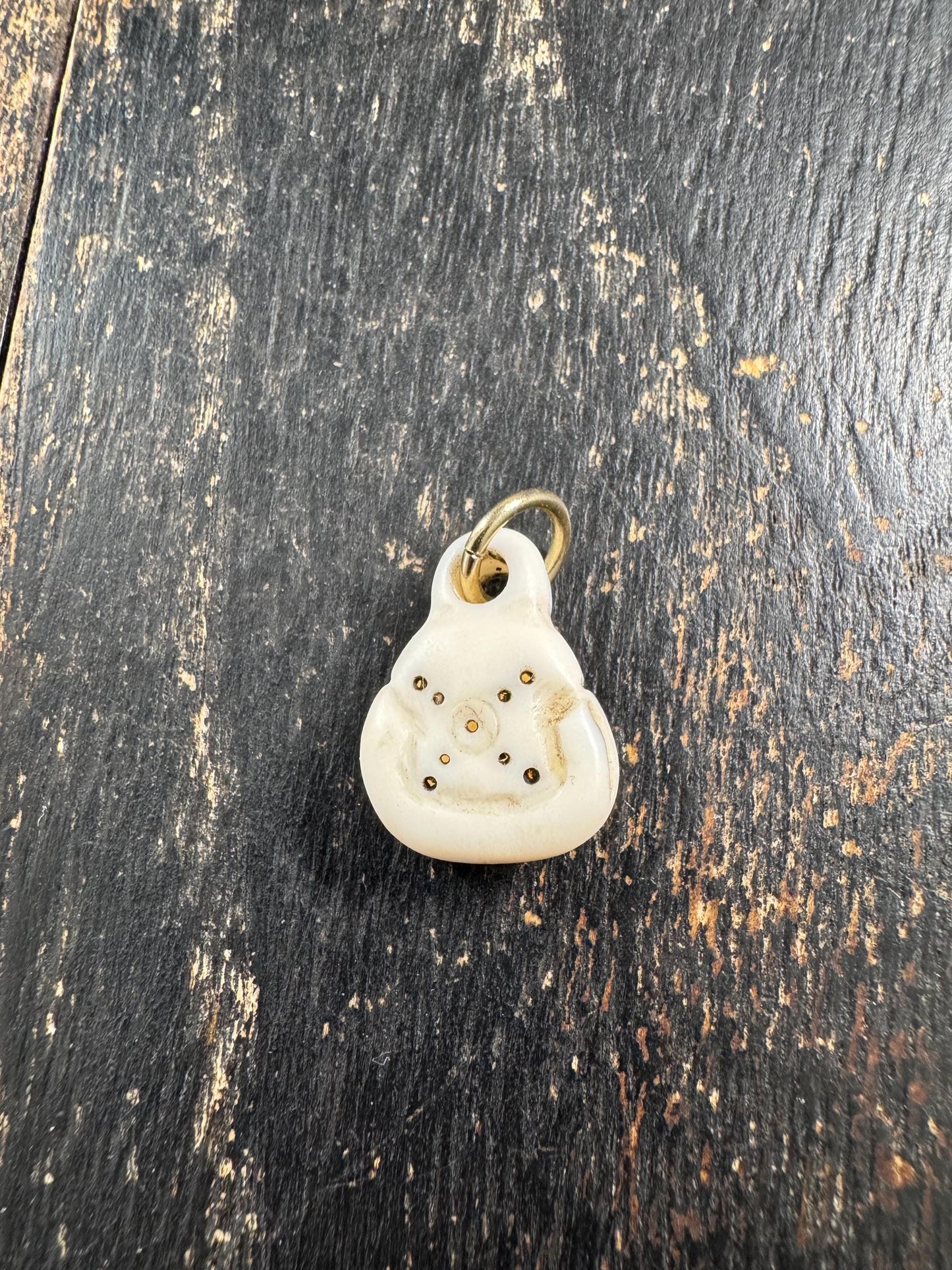 Hand-Carved Conch Shell Mantra Dot Pendant | Tibetan Buddhist Blessing Amulet | Nepal Shell Charm with Brass Bail(H871)
