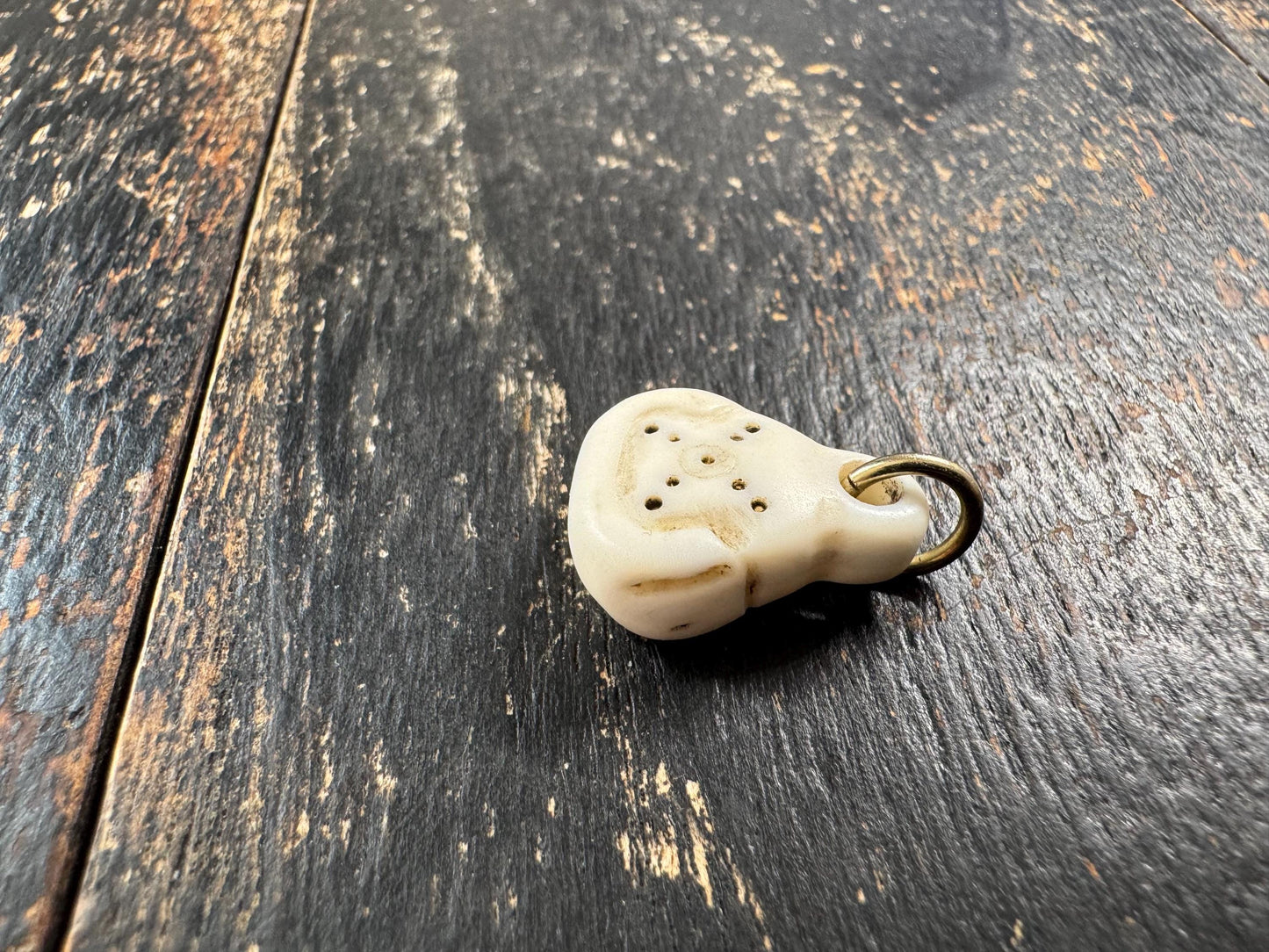 Hand-Carved Conch Shell Mantra Dot Pendant | Tibetan Buddhist Blessing Amulet | Nepal Shell Charm with Brass Bail(H871)