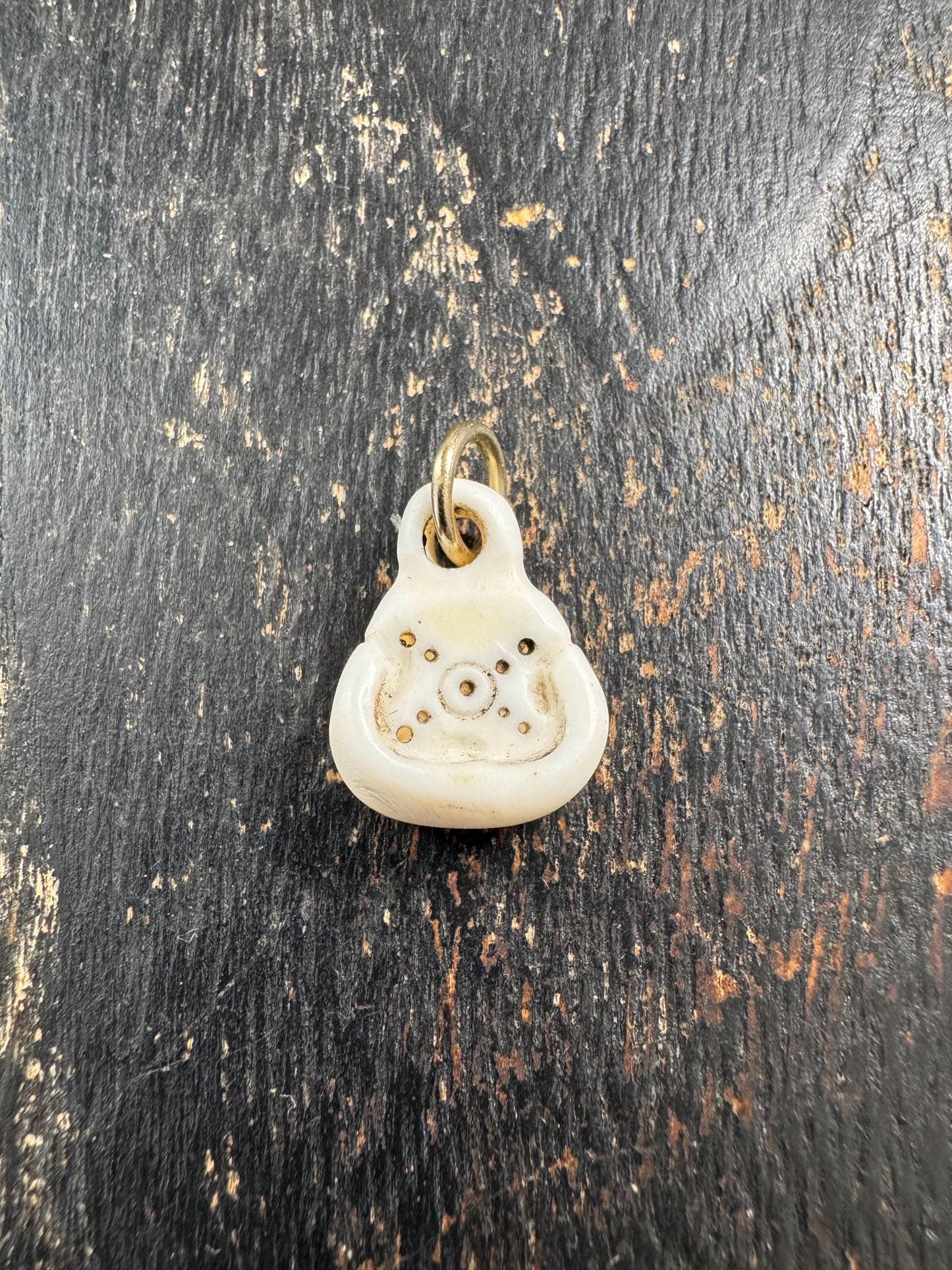 Hand-Carved Conch Shell Mantra Dot Pendant | Tibetan Buddhist Blessing Amulet | Nepal Shell Charm with Brass Bail(H871)