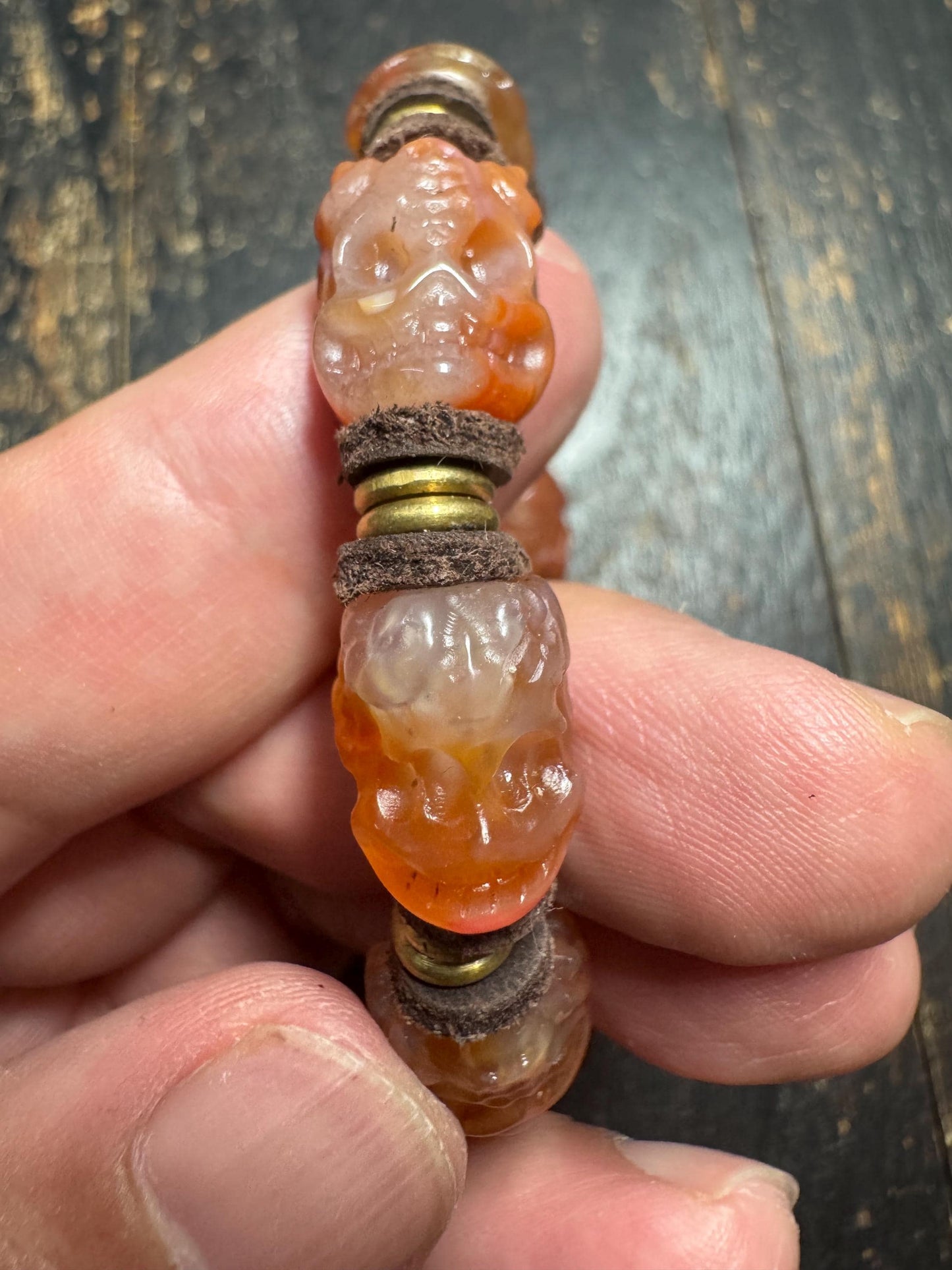 Hand-Carved Carnelian Agate Charnel Ground Skull Bracelet | Tibetan-Inspired Memento Mori Wrist Mala(H872)