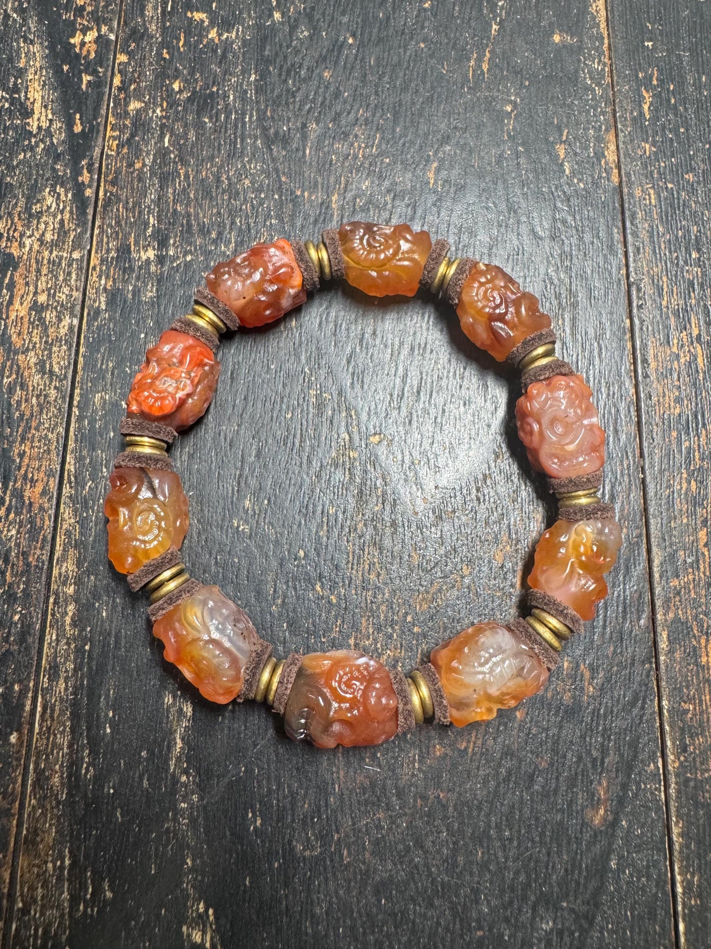 Hand-Carved Carnelian Agate Charnel Ground Skull Bracelet | Tibetan-Inspired Memento Mori Wrist Mala(H872)