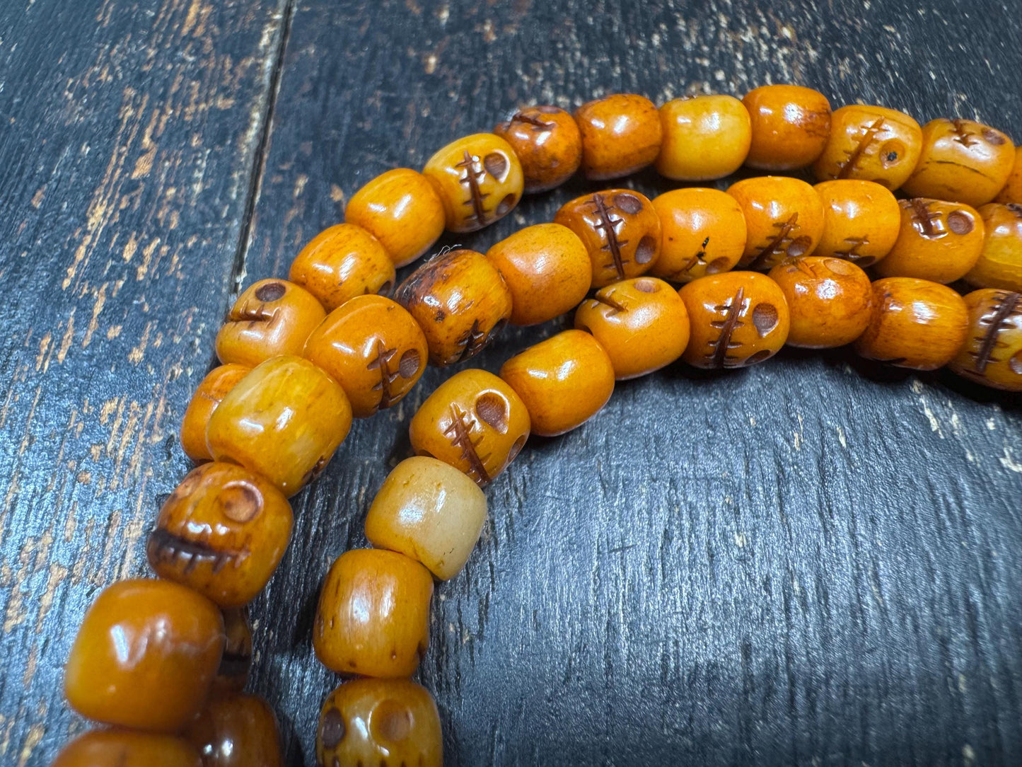 108 Yak Bone Skull Mala Necklace, Tibetan Charnel Ground Citipati Prayer Beads, Cold Iron Guru Bead, 26” Buddhist Meditation Mala(H784)