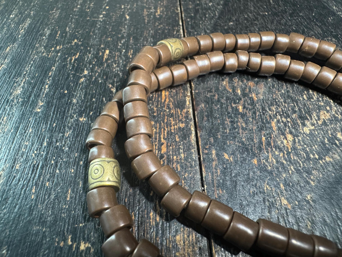 Tibetan Style 108 Bead Mala 20” Brown Bead Prayer Necklace Adjustable Meditation Mala Metal Guru Bead Buddhist Jewelry(H957)