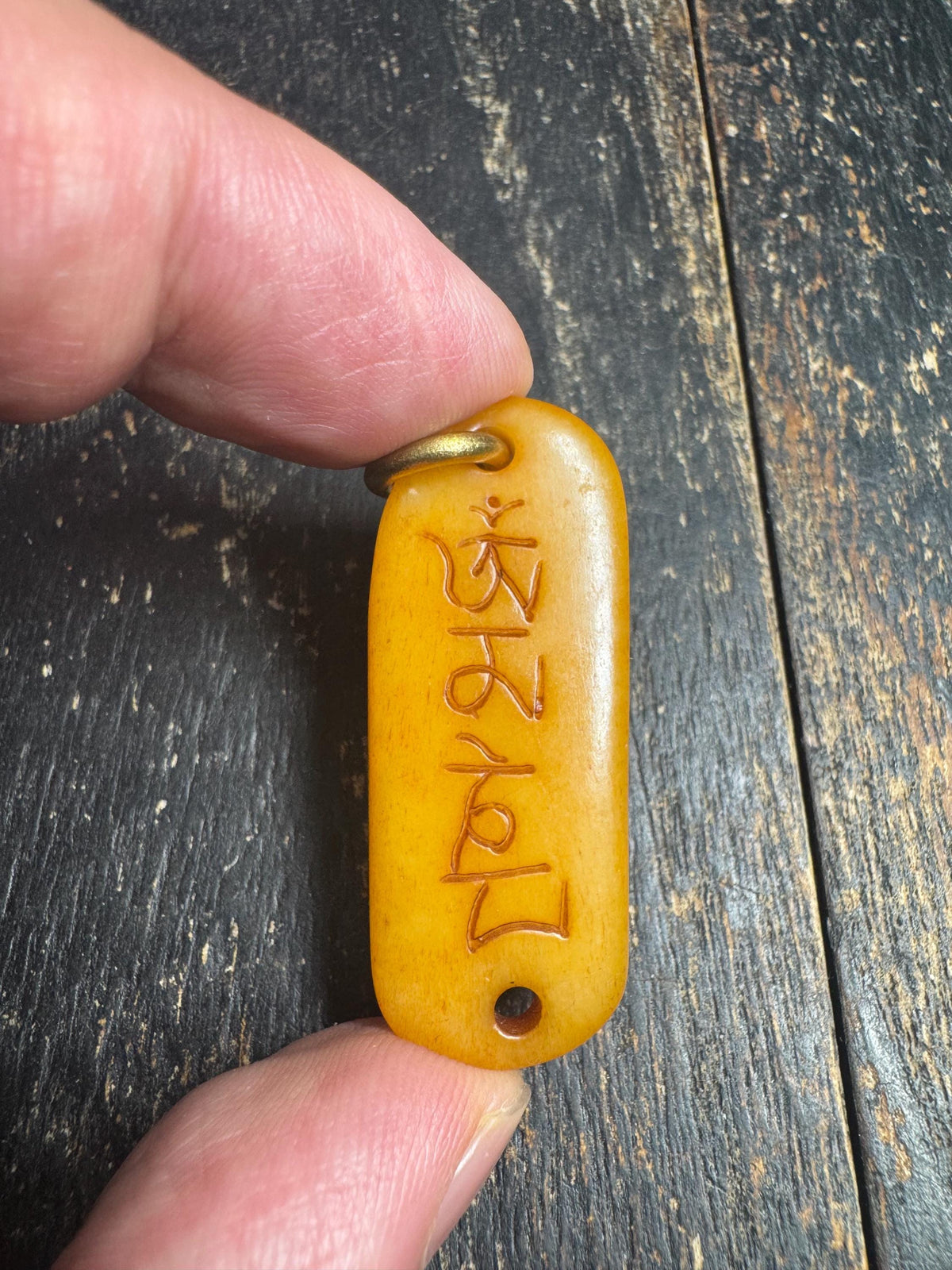 Tibetan Yak Bone Mantra Dot Pendant, Om Mani Padme Hum Bone Amulet, Double Sided Buddhist Talisman, Himalayan Spiritual Jewelry(H969)