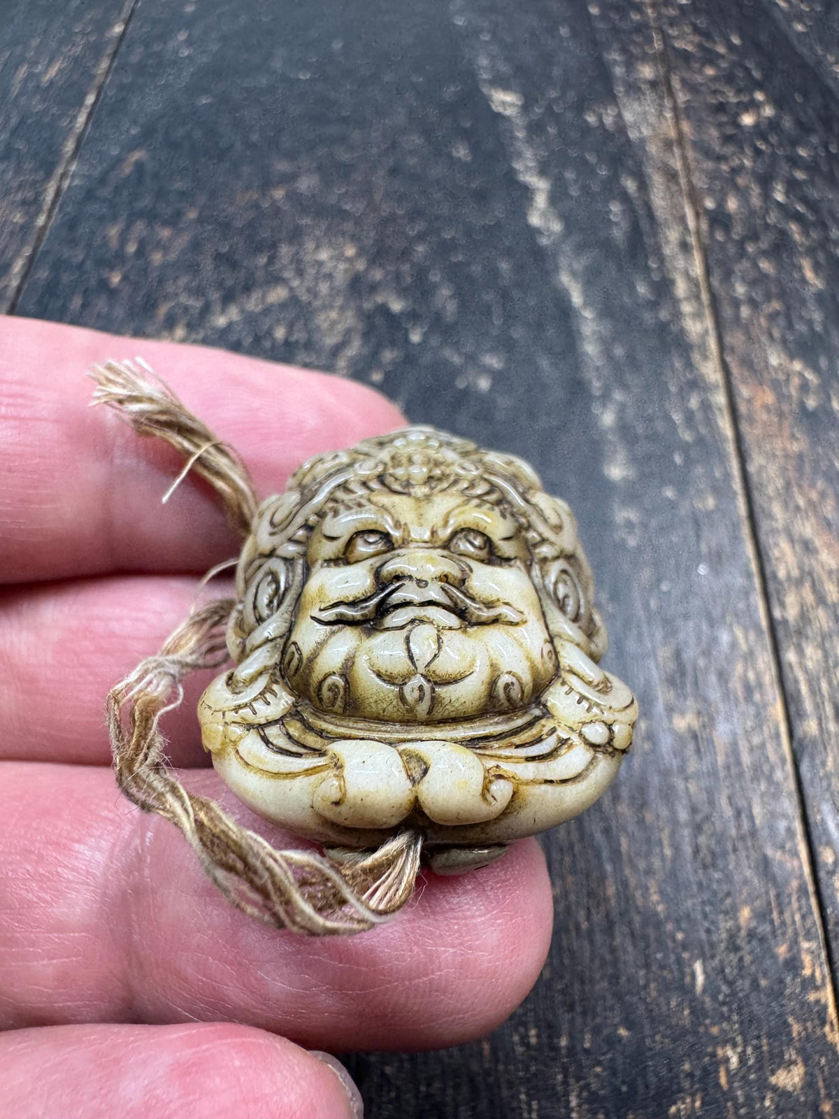 Carved Deer Antler Tibetan Wealth Deity Bead | Jambhala Style Face Pendant | Himalayan Buddhist Guru Bead | Mala Focal Bead(H971)
