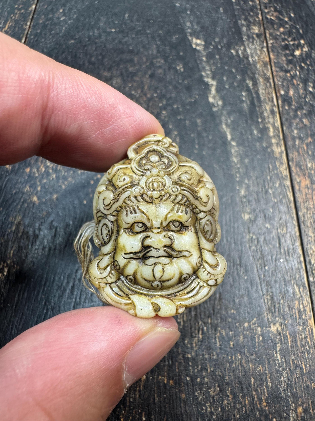 Carved Deer Antler Tibetan Wealth Deity Bead | Jambhala Style Face Pendant | Himalayan Buddhist Guru Bead | Mala Focal Bead(H971)