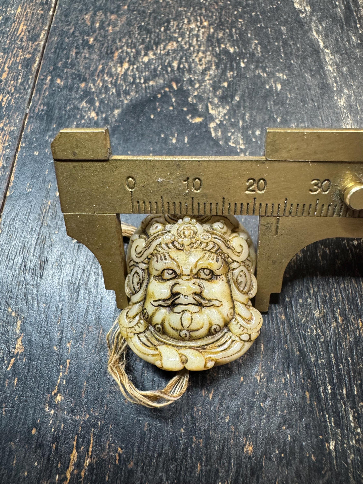 Carved Deer Antler Tibetan Wealth Deity Bead | Jambhala Style Face Pendant | Himalayan Buddhist Guru Bead | Mala Focal Bead(H971)