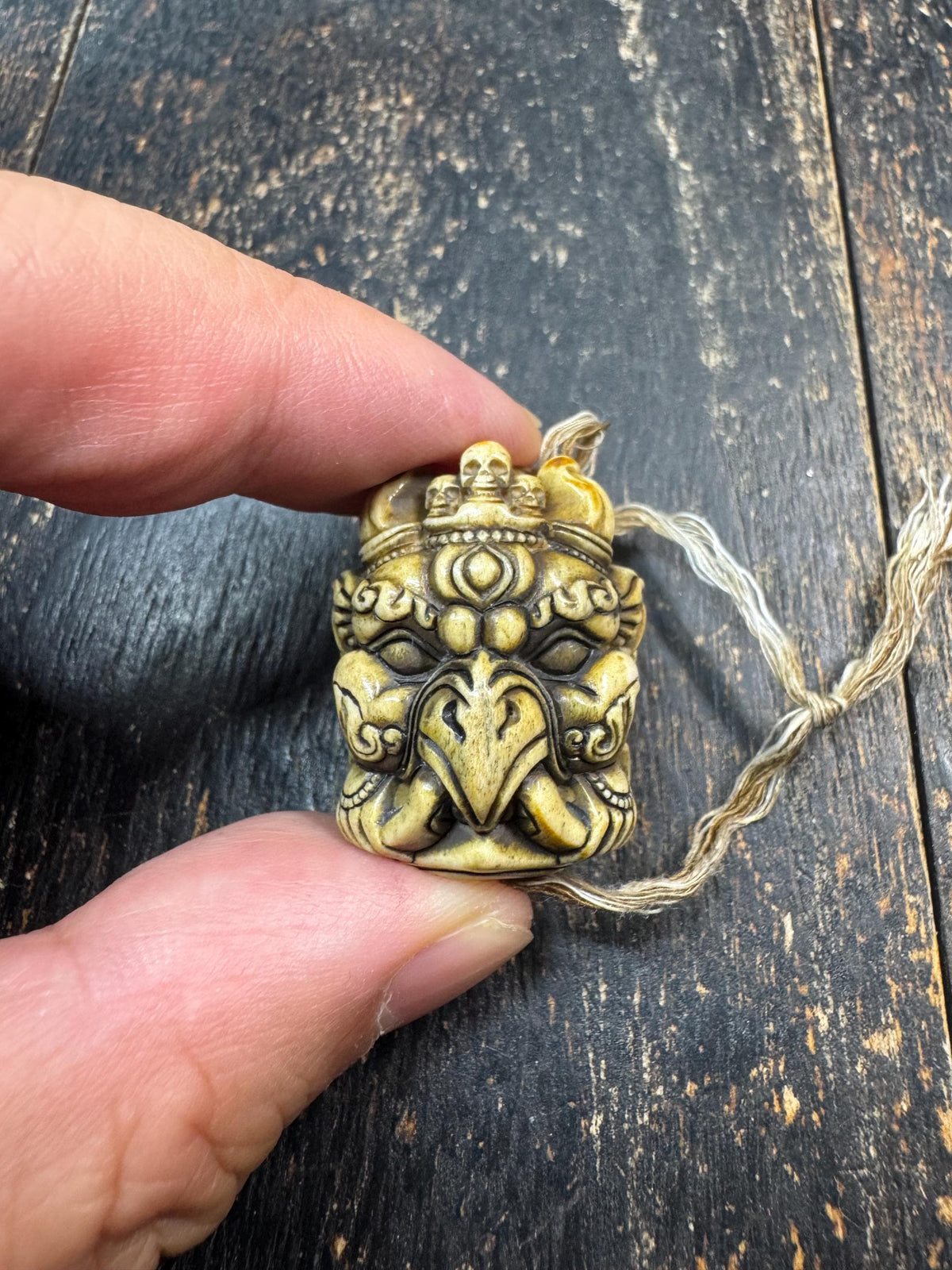 Hand Carved Deer Antler Garuda Bead | Tibetan Khyung Guru Bead | Himalayan Mala Focal Bead | Protective Amulet Pendant (H971)