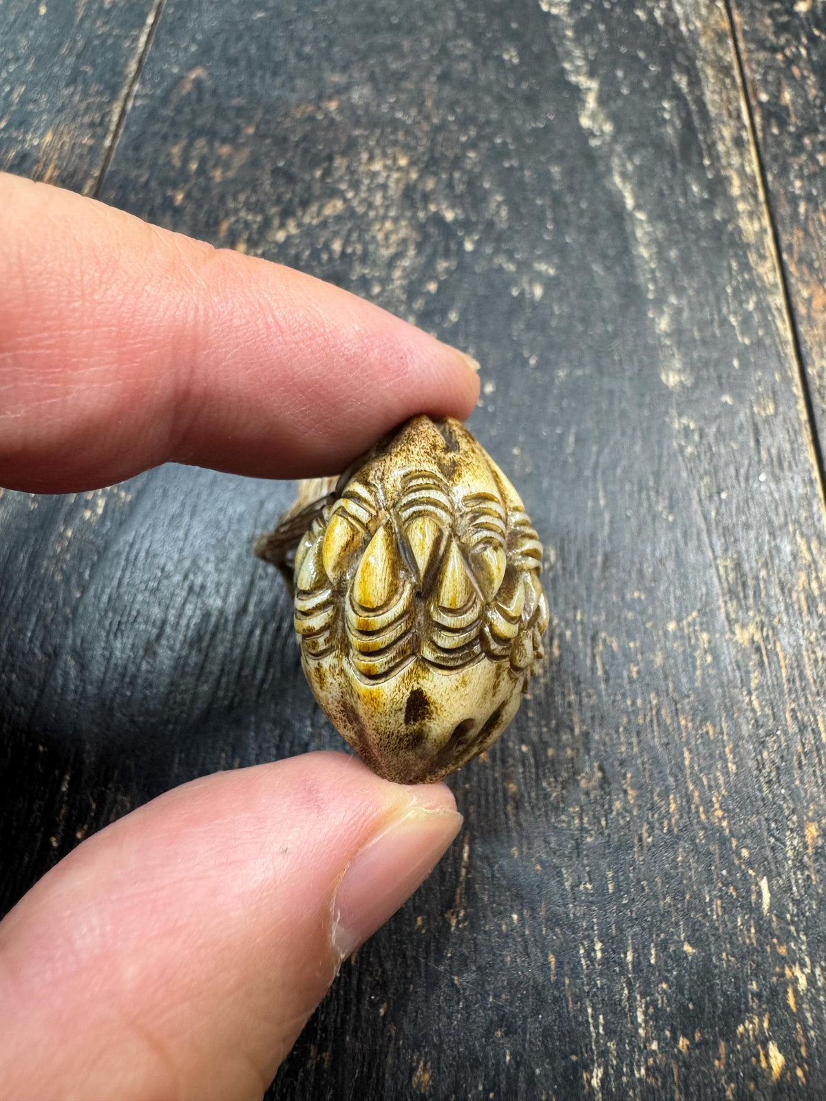 Carved Deer Antler Devouring Bead | Tibetan Style Fierce Pendant | Handmade Himalayan Guru Bead | Mala Focal Bead | Protective Amulet(H971)