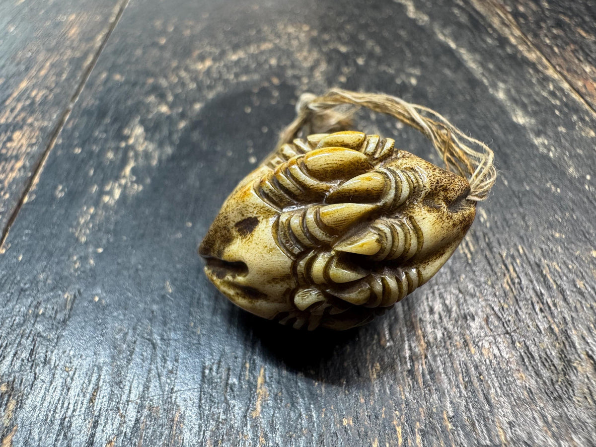 Carved Deer Antler Devouring Bead | Tibetan Style Fierce Pendant | Handmade Himalayan Guru Bead | Mala Focal Bead | Protective Amulet(H971)