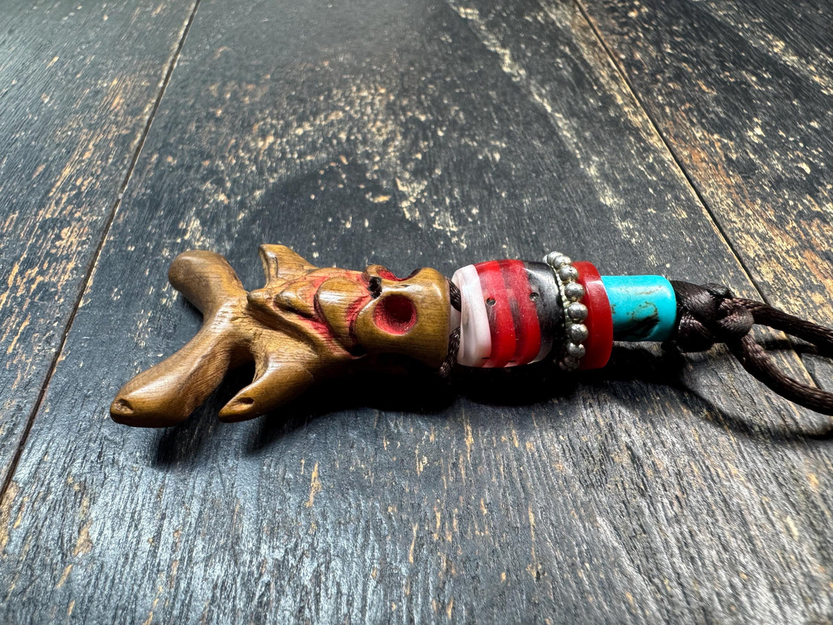 Hand Carved Wooden Skull Pendant | Resin Bead Ornament | Tribal Hanging Charm | Gothic Skull Talisman | Boho Ethnic Bag Charm(H971)