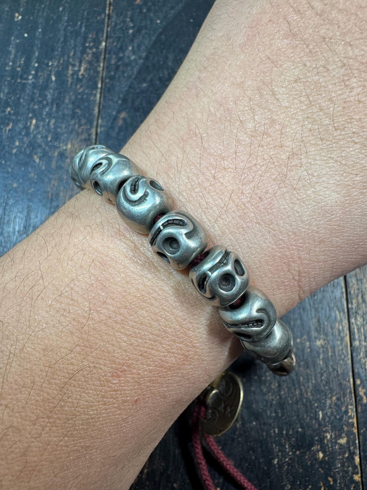 Brass Skull Bead Bracelet | Tibetan Style Skull Wrist Mala | Approx. 8 Inch Wrist | Gothic Spiritual Prayer Beads(H973)