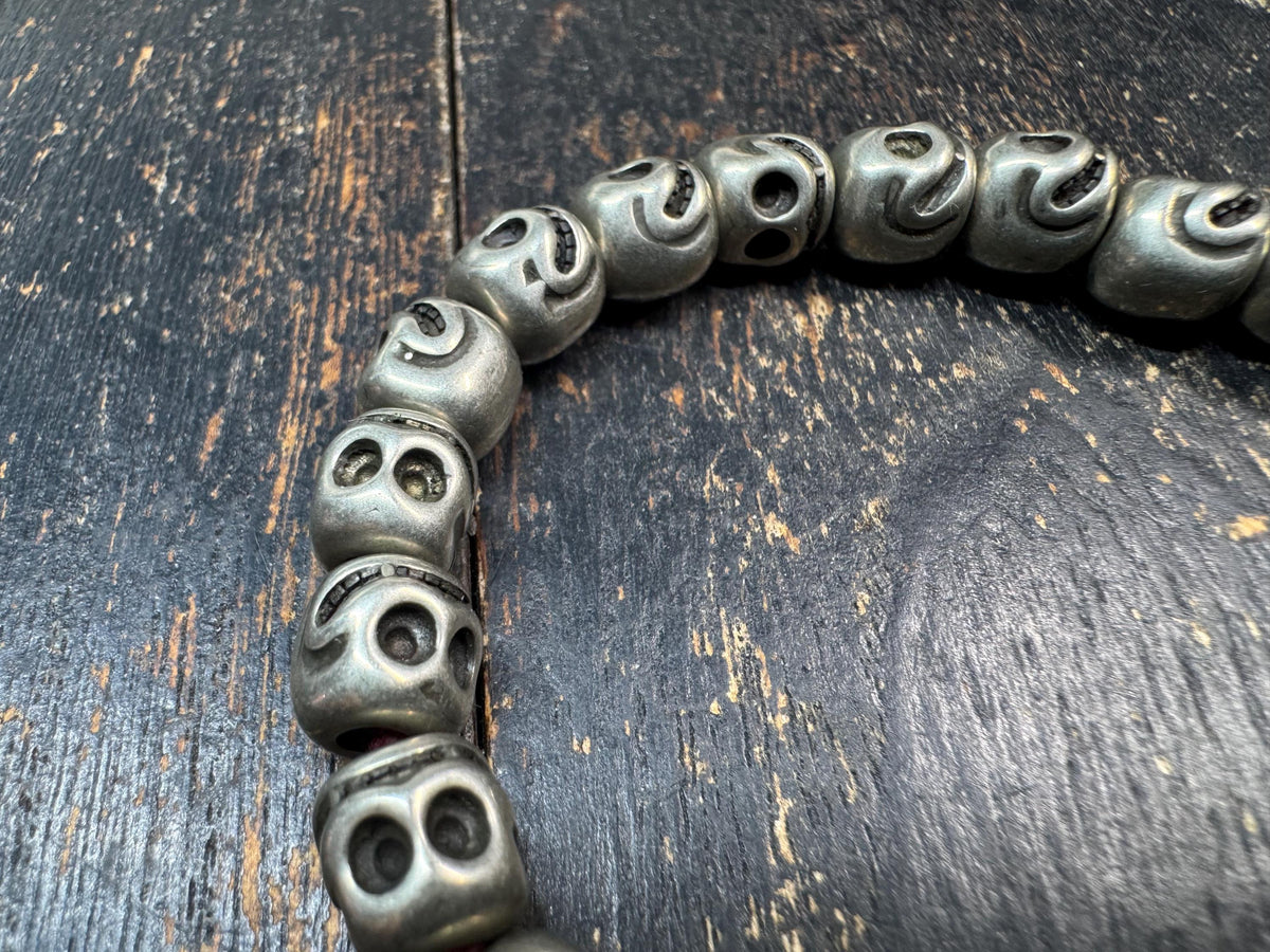 Brass Skull Bead Bracelet | Tibetan Style Skull Wrist Mala | Approx. 8 Inch Wrist | Gothic Spiritual Prayer Beads(H973)