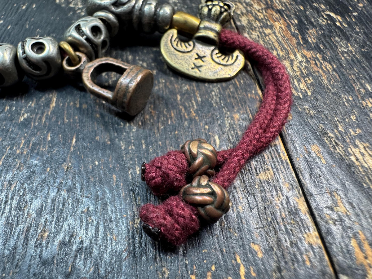 Brass Skull Bead Bracelet | Tibetan Style Skull Wrist Mala | Approx. 8 Inch Wrist | Gothic Spiritual Prayer Beads(H973)