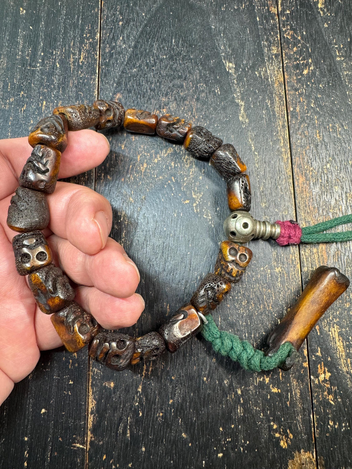 Yak Bone Skull Handheld Mala | Brass Guru Bead Prayer Beads | Tibetan Style Hand Hold | Carved Bone Skull Amulet | Himalayan Meditation(H972