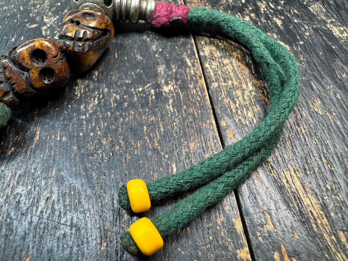 Yak Bone Skull Handheld Mala | Brass Guru Bead Prayer Beads | Tibetan Style Hand Hold | Carved Bone Skull Amulet | Himalayan Meditation(H972