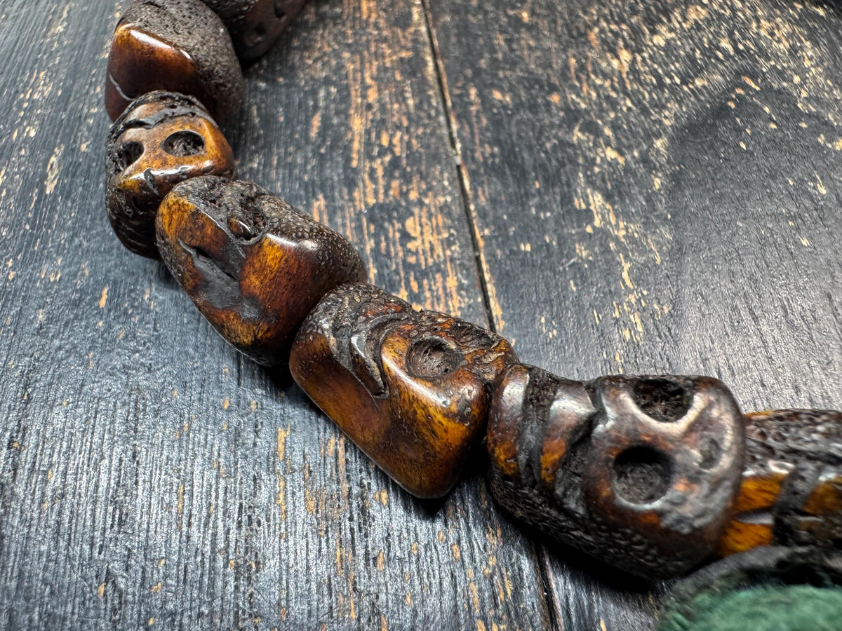 Yak Bone Skull Handheld Mala | Brass Guru Bead Prayer Beads | Tibetan Style Hand Hold | Carved Bone Skull Amulet | Himalayan Meditation(H972