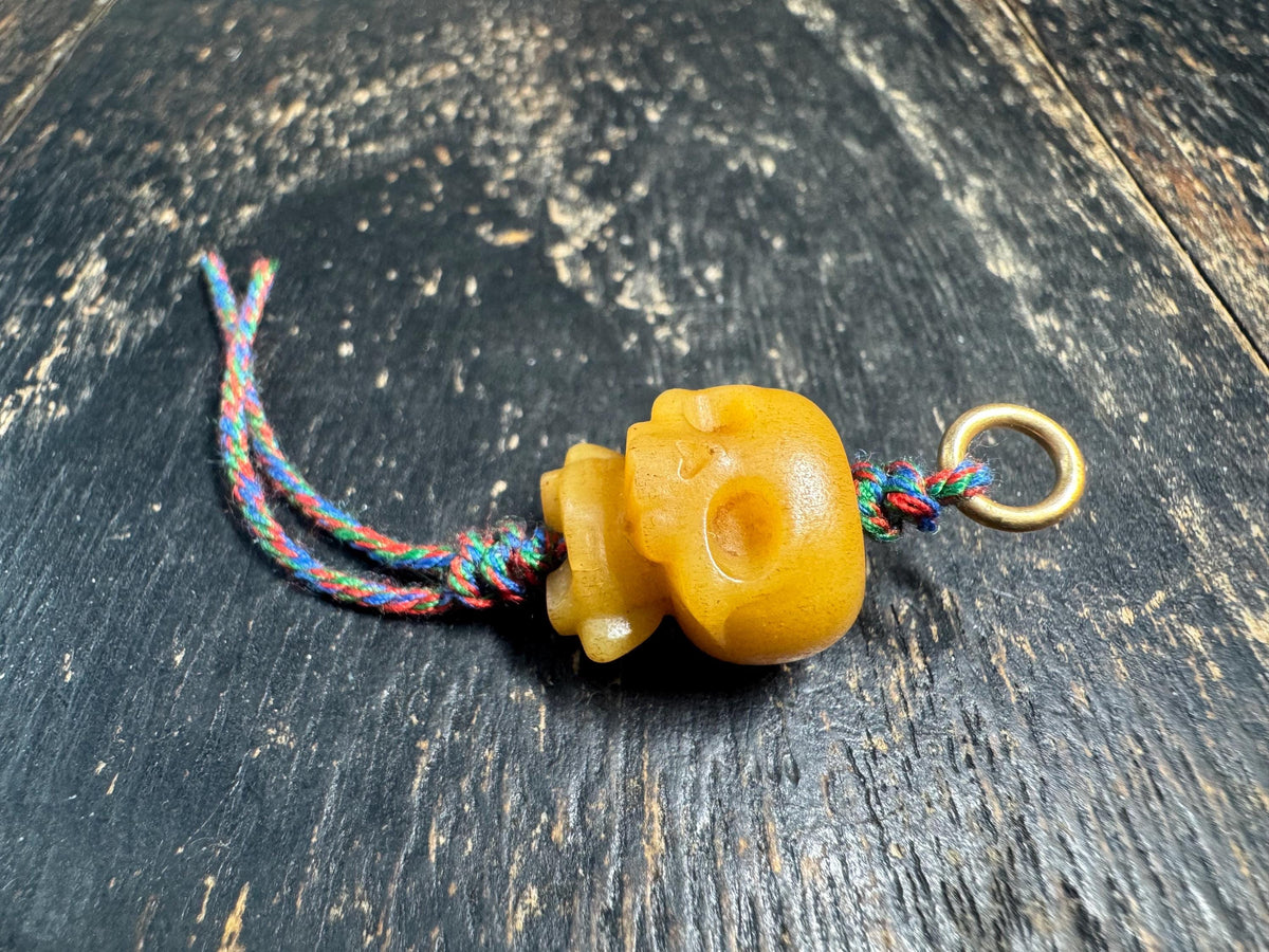 Hand Carved Yak Bone Citipati Skull Pendant, Tibetan Charnel Ground Skeleton Amulet, Himalayan Mala Charm or Pendant(H969)