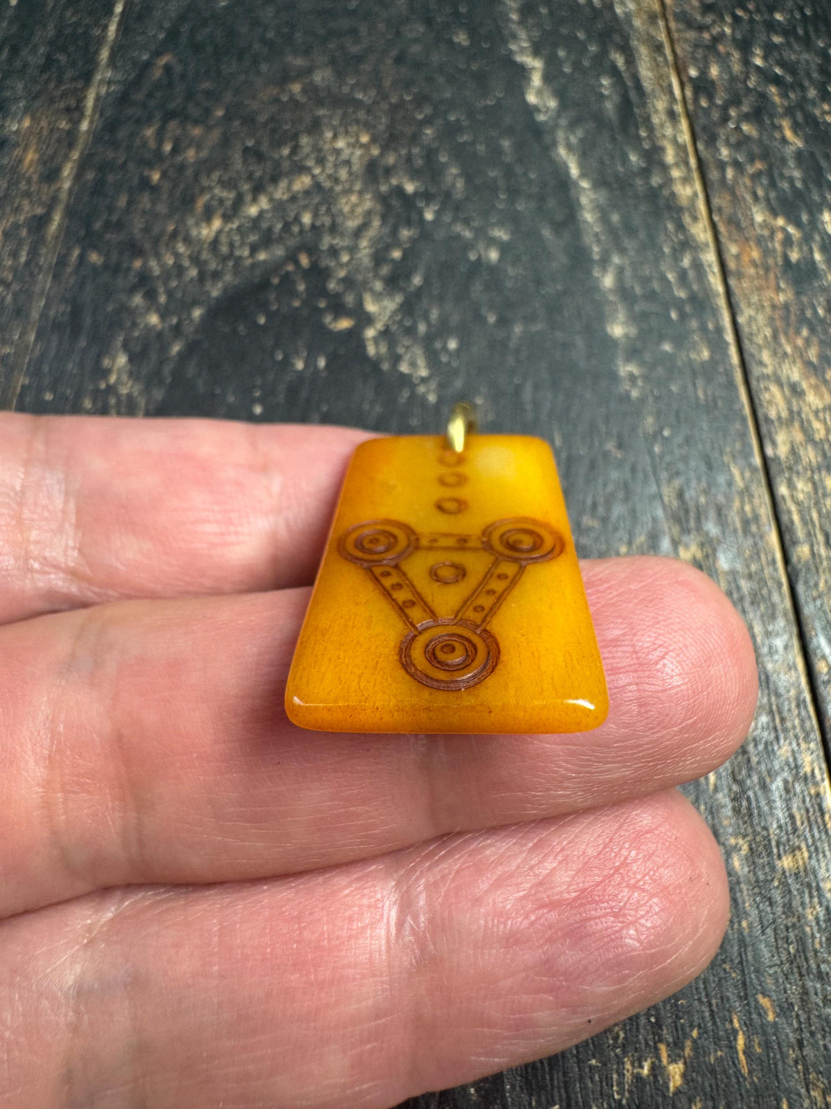 Tibetan Yak Bone Mantra Dot Pendant, Geometric Carved Bone Amulet, Double Sided Buddhist Talisman, Himalayan Spiritual Jewelry(H969)