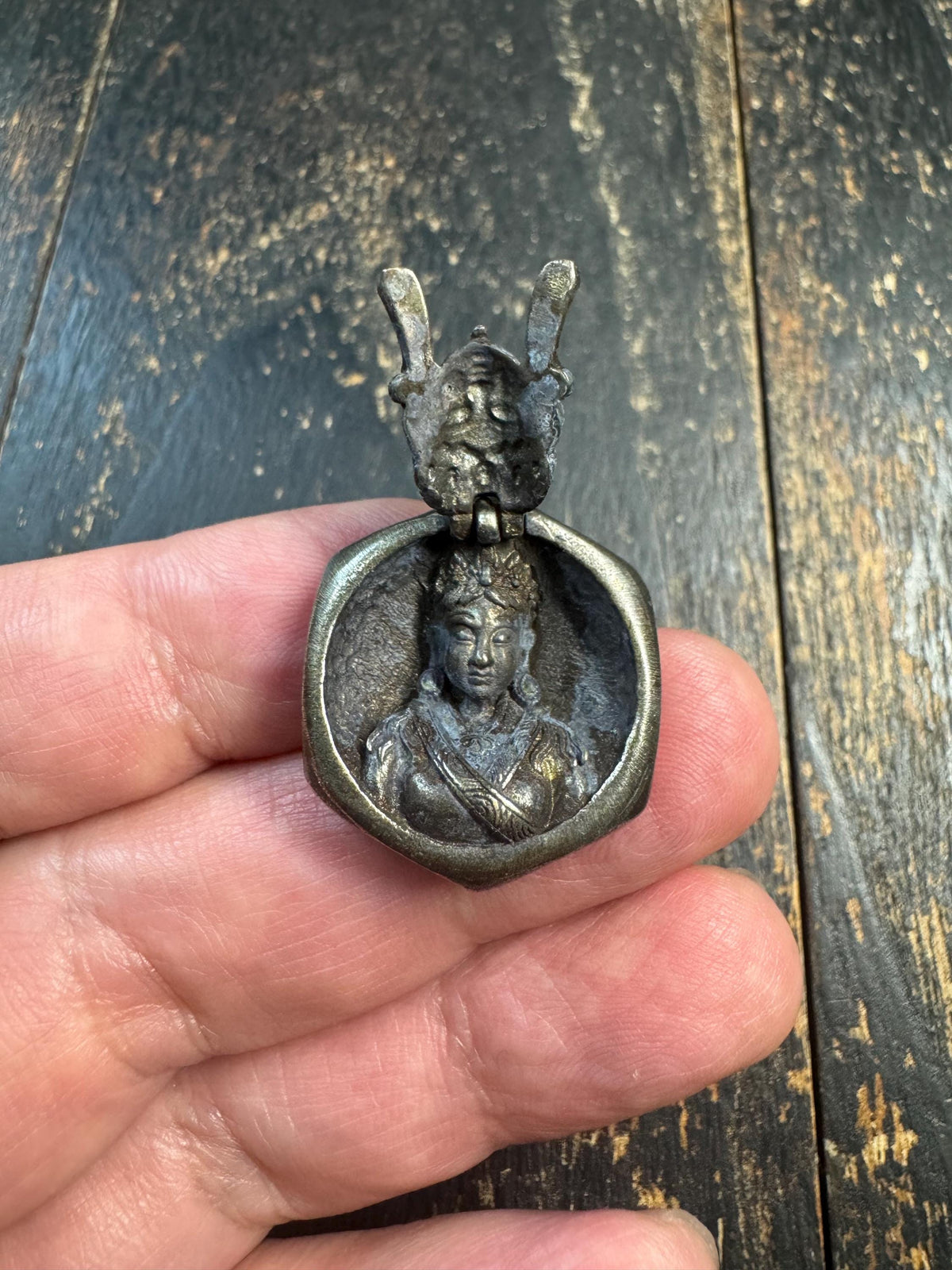 Vintage White Copper Mahakala Opening Pendant | Tibetan Buddhist Amulet | Brass Vajra Dorje | Himalayan Spiritual Talisman(H970)