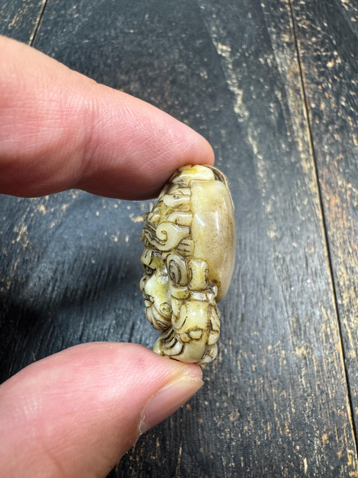 Carved Deer Antler Tibetan Wealth Deity Bead | Jambhala Style Face Pendant | Himalayan Buddhist Guru Bead | Mala Focal Bead(H971)