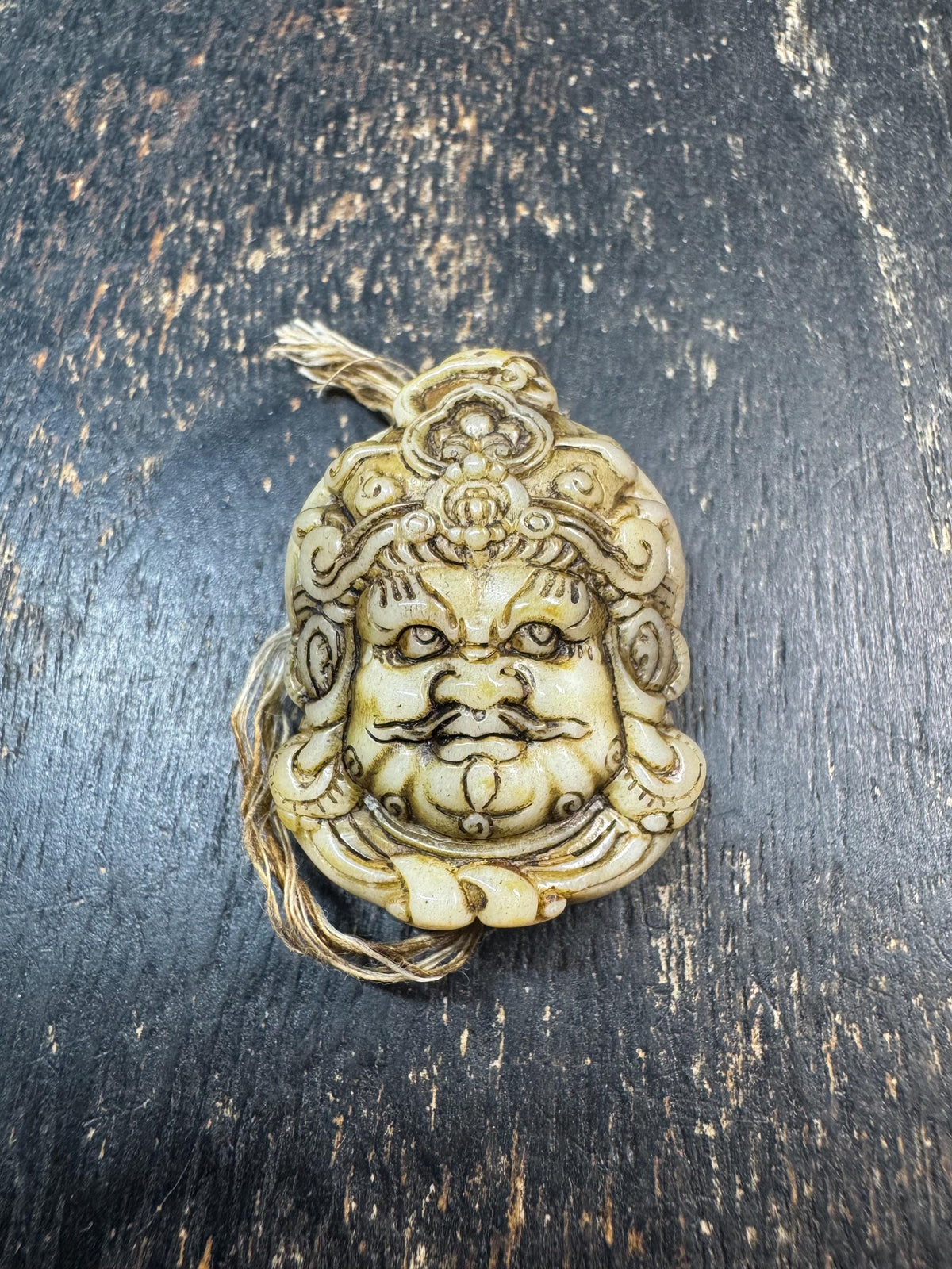 Carved Deer Antler Tibetan Wealth Deity Bead | Jambhala Style Face Pendant | Himalayan Buddhist Guru Bead | Mala Focal Bead(H971)
