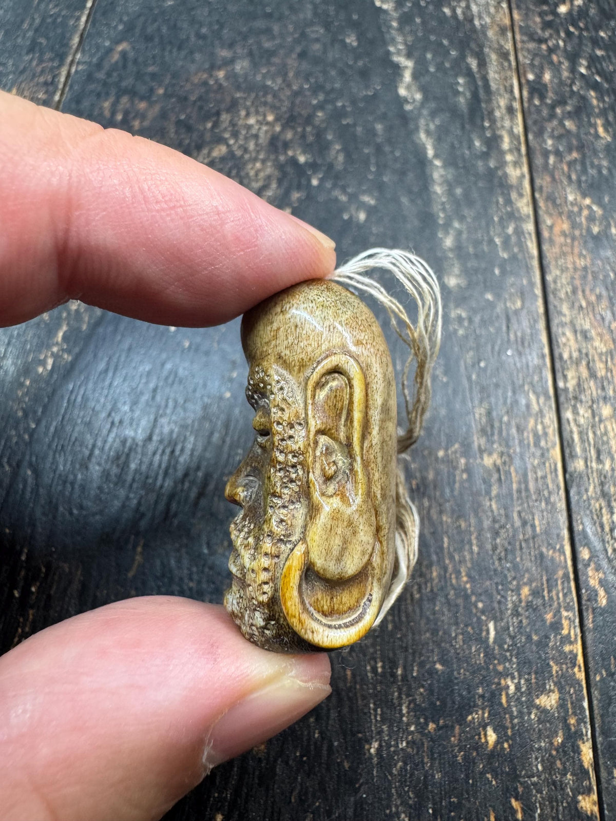 Hand Carved Deer Antler Bodhidharma Bead | Daruma Patriarch Pendant | Tibetan Buddhist Guru Bead | Himalayan Mala Focal Bead (H971)
