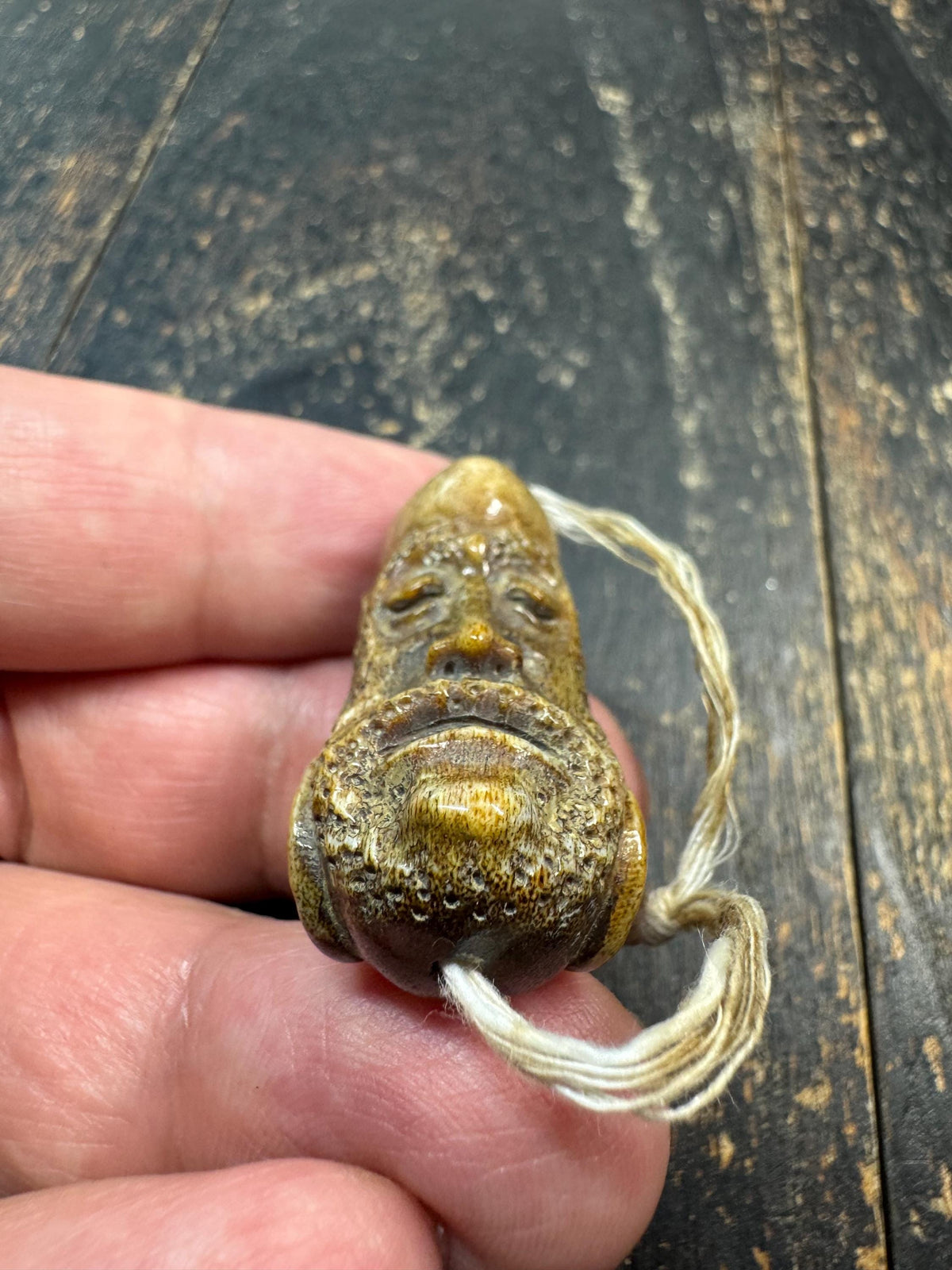 Hand Carved Deer Antler Bodhidharma Bead | Daruma Patriarch Pendant | Tibetan Buddhist Guru Bead | Himalayan Mala Focal Bead (H971)