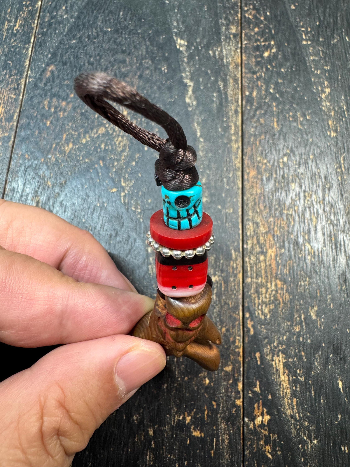 Hand Carved Wooden Skull Pendant | Resin Bead Ornament | Tribal Hanging Charm | Gothic Skull Talisman | Boho Ethnic Bag Charm(H971)