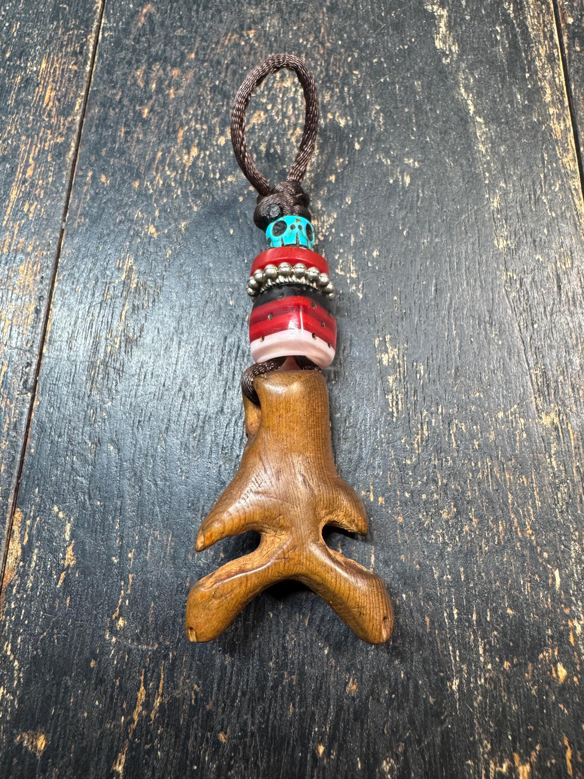 Hand Carved Wooden Skull Pendant | Resin Bead Ornament | Tribal Hanging Charm | Gothic Skull Talisman | Boho Ethnic Bag Charm(H971)